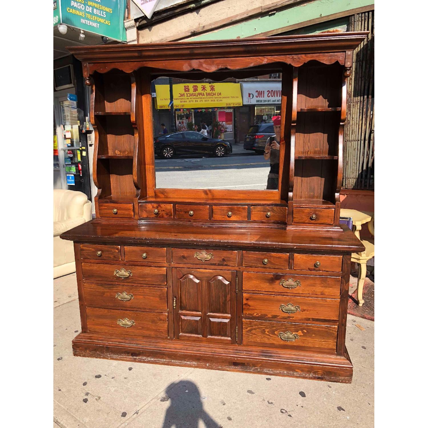 Ethan Allen Solid Wood Dresser w/ Mirrored Hutch - image-1