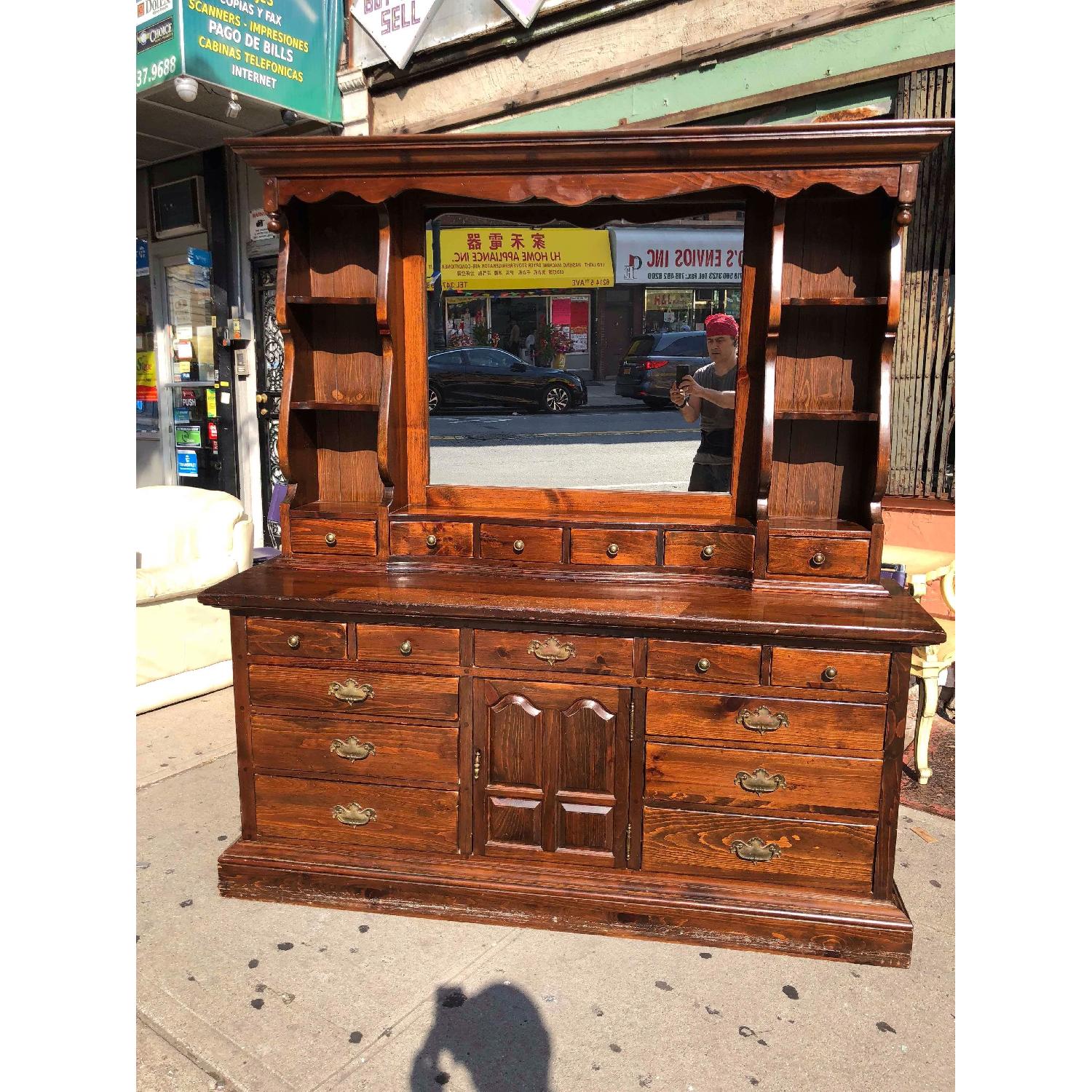 Ethan Allen Solid Wood Dresser w/ Mirrored Hutch - image-2