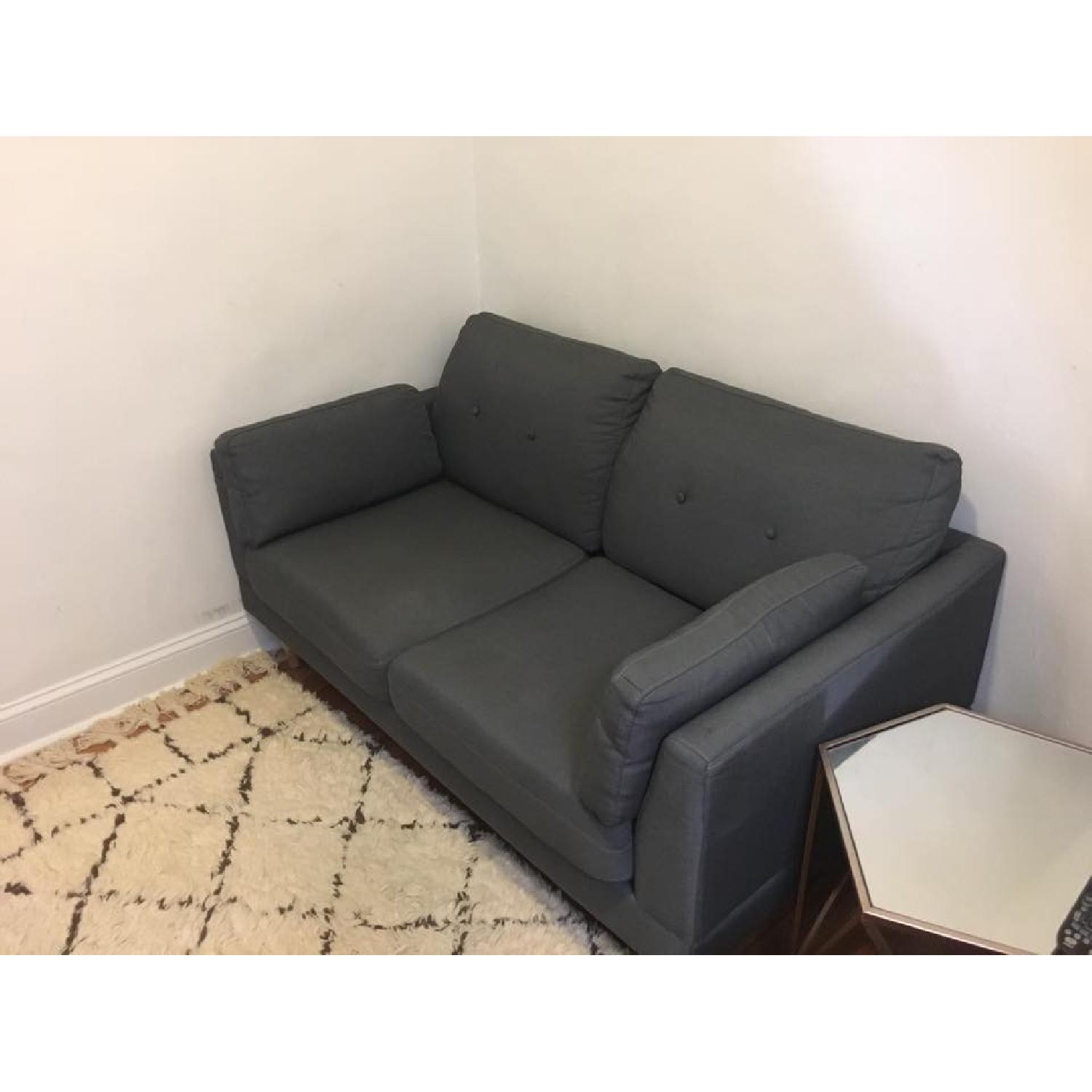 Mid-Century Modern Grey Linen Fabric Loveseat - image-1