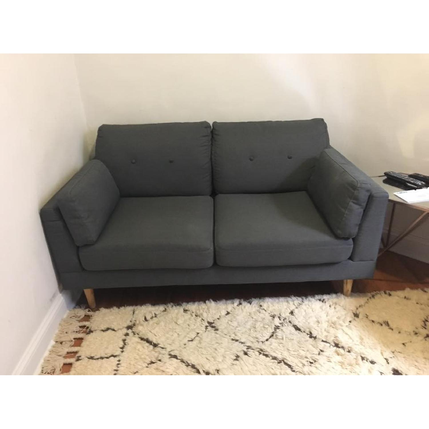 Mid-Century Modern Grey Linen Fabric Loveseat - image-2