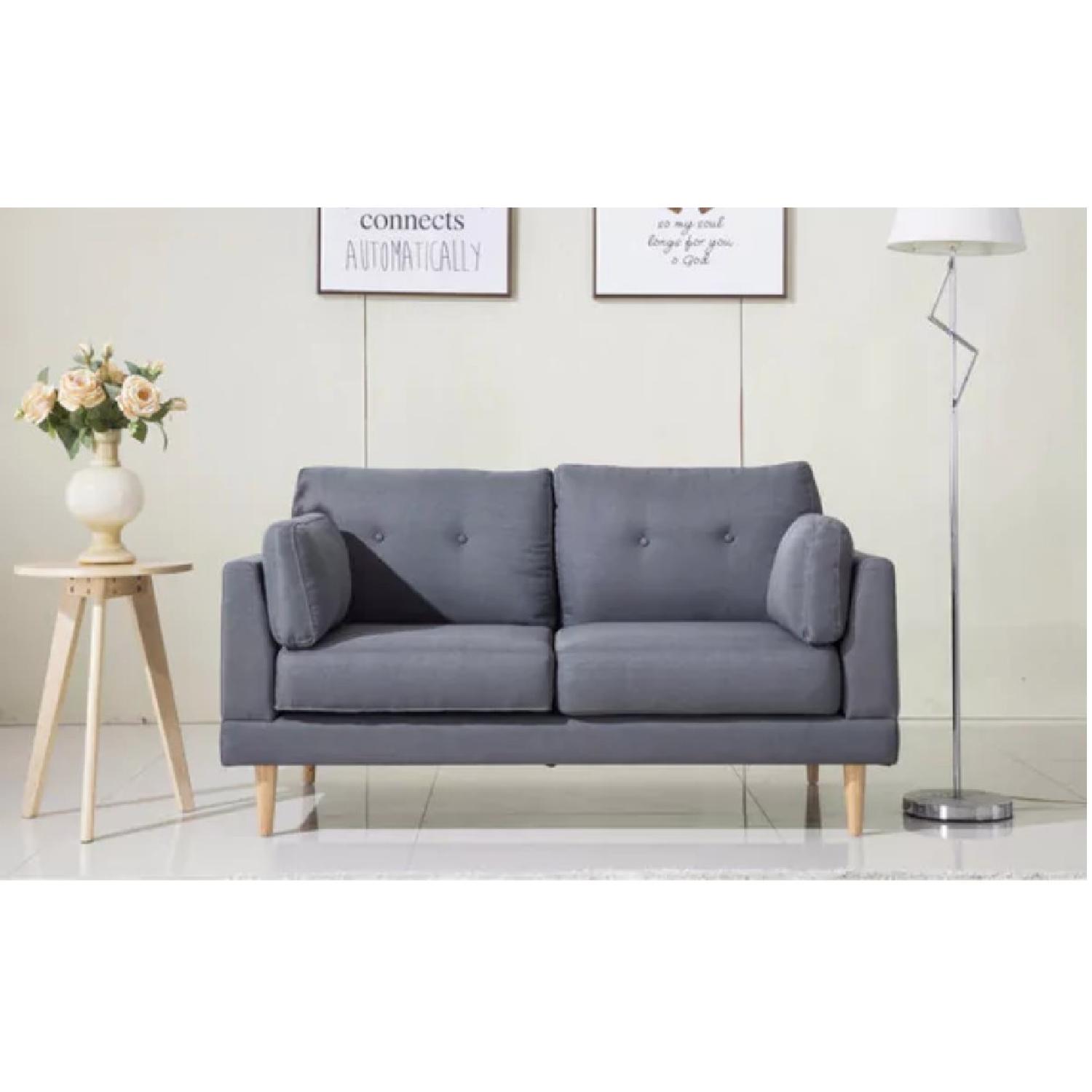 Mid-Century Modern Grey Linen Fabric Loveseat - image-3
