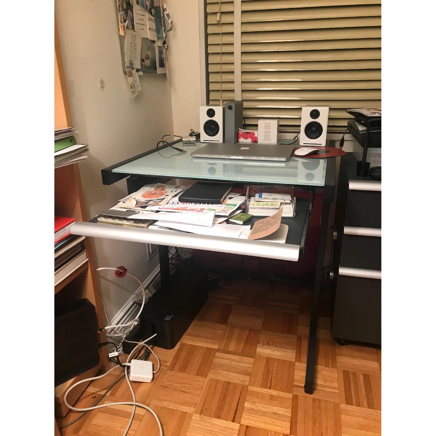 Crate & Barrel Glass Desk w/ Keyboard Tray - AptDeco