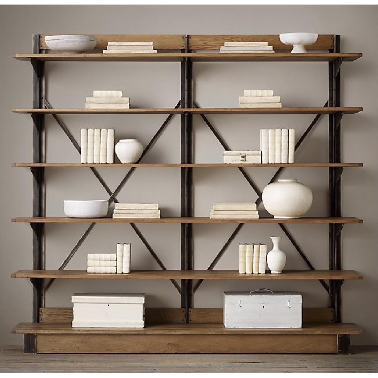 Restoration Hardware Oak & Iron Shelving - image-1