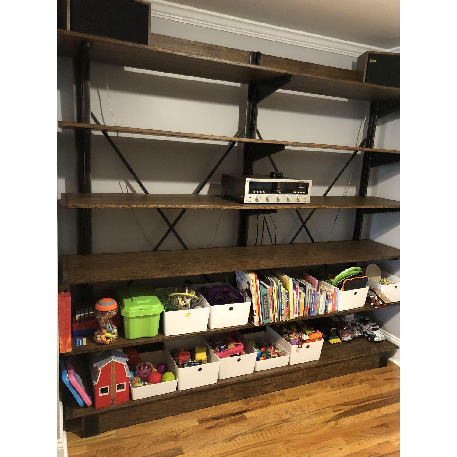 Restoration Hardware Oak & Iron Shelving - image-2