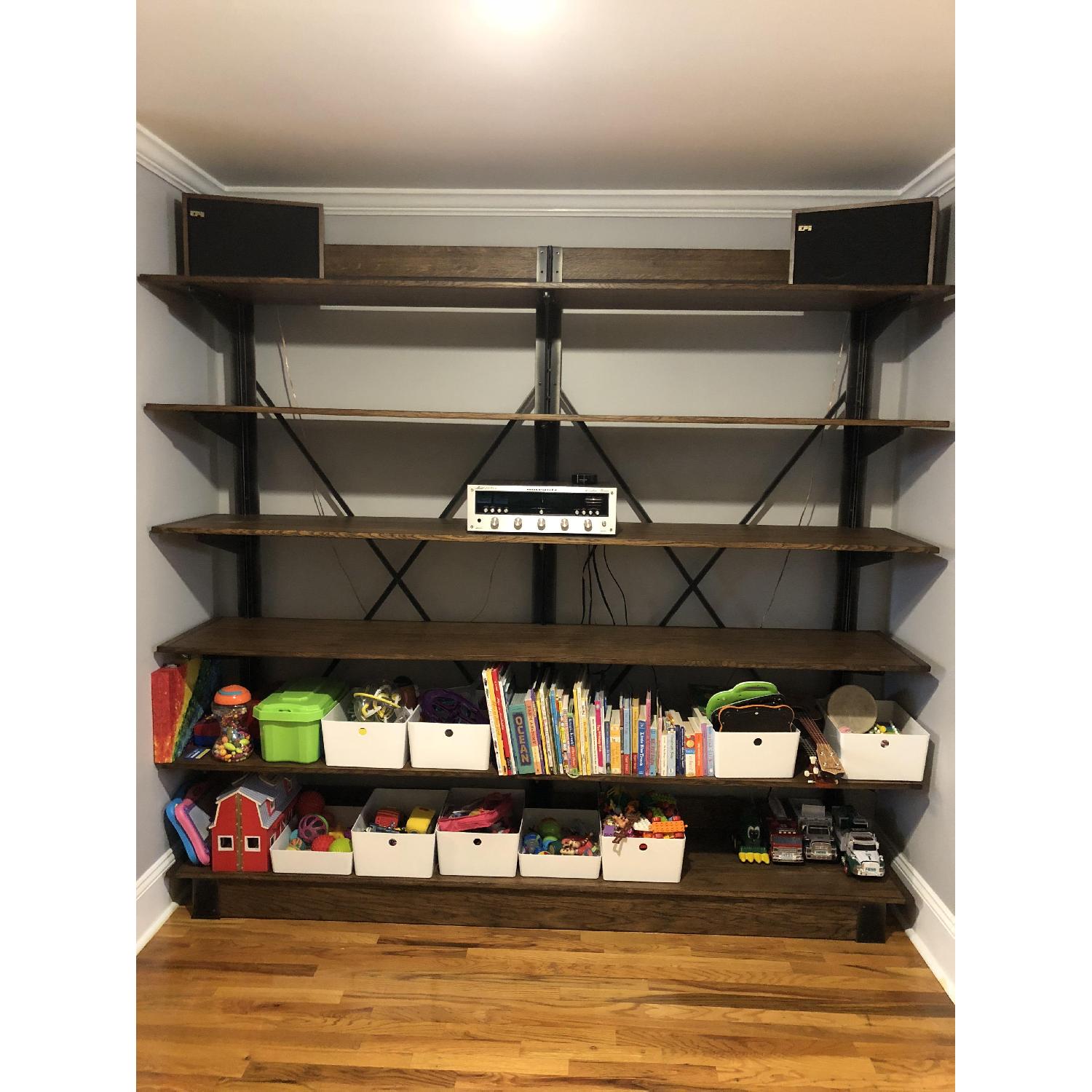 Restoration Hardware Oak & Iron Shelving - image-3