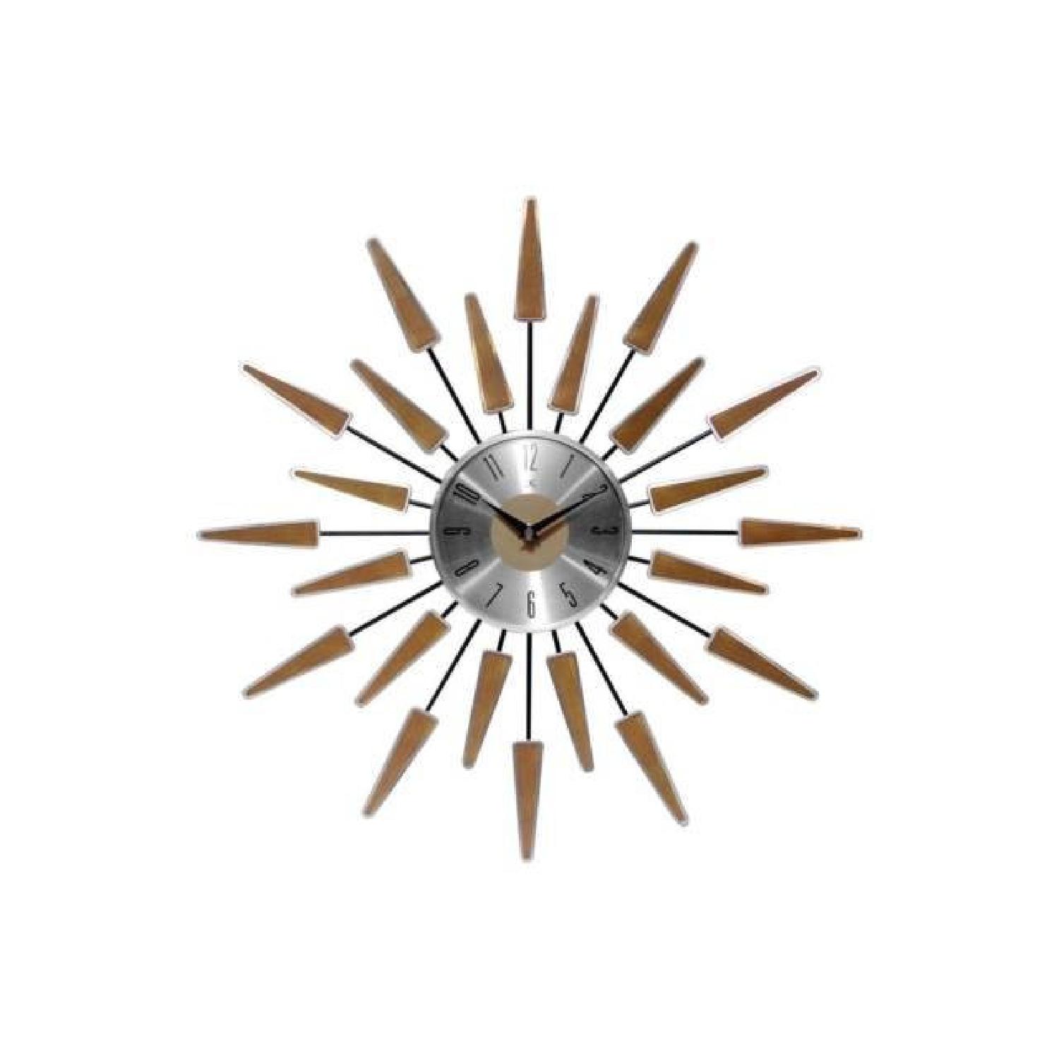 Mid Century Modern Wood Sunburst Clock - image-1