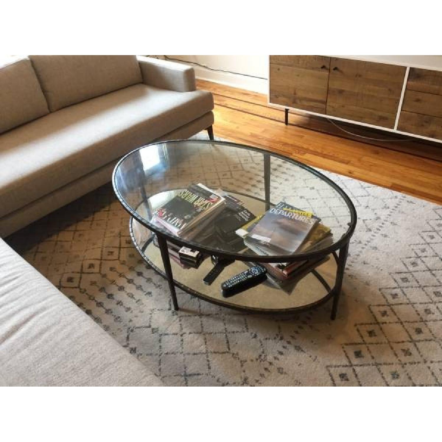 Crate & Barrel Clairemont Iron & Glass Oval Coffee Table - image-2