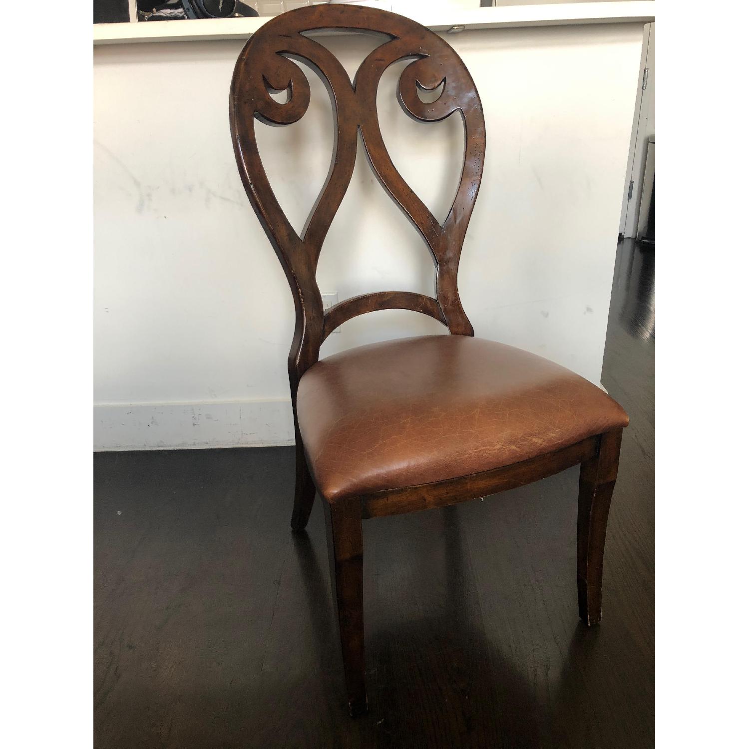 Solid Oak Extendable Dining Table w/ 4 Leather Chairs - AptDeco