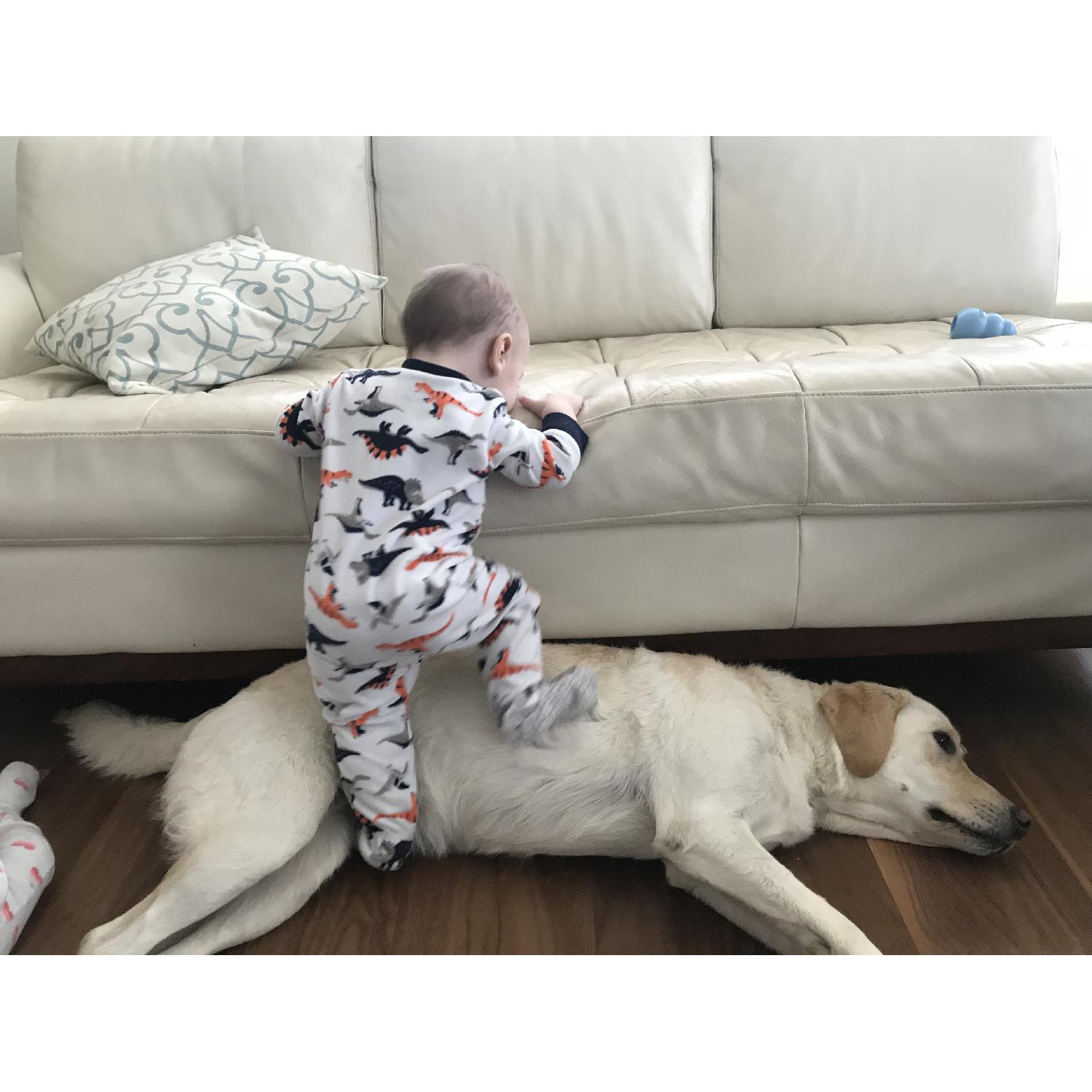 Simon Li Cream/White Leather Sectional Sofa - image-3