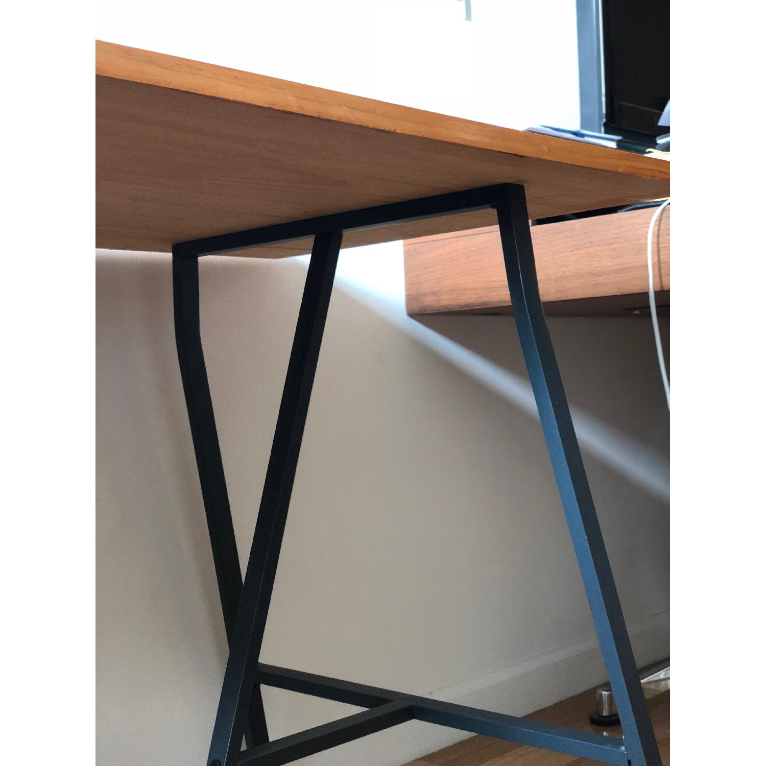Wood Desktop w/ 2 Dark Gray Steel Crosscut Trestle Legs - image-3