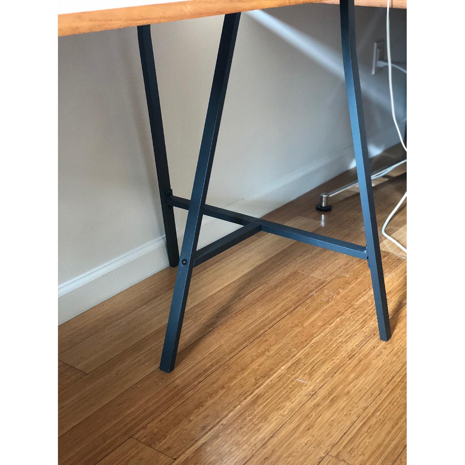 Wood Desktop w/ 2 Dark Gray Steel Crosscut Trestle Legs - image-4