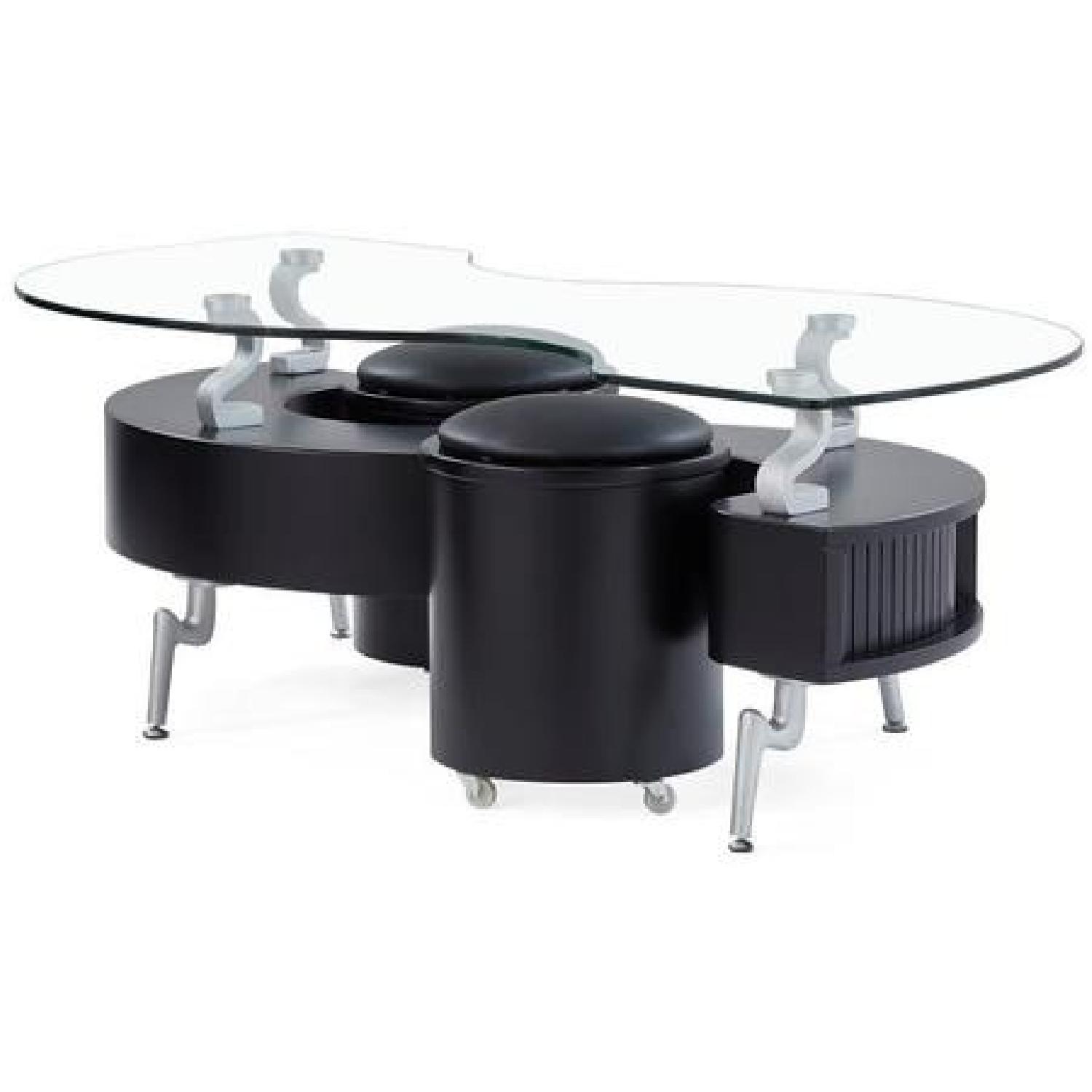 Global S-Shaped Coffee Table w/ Elevated Clear Glass Top - image-1
