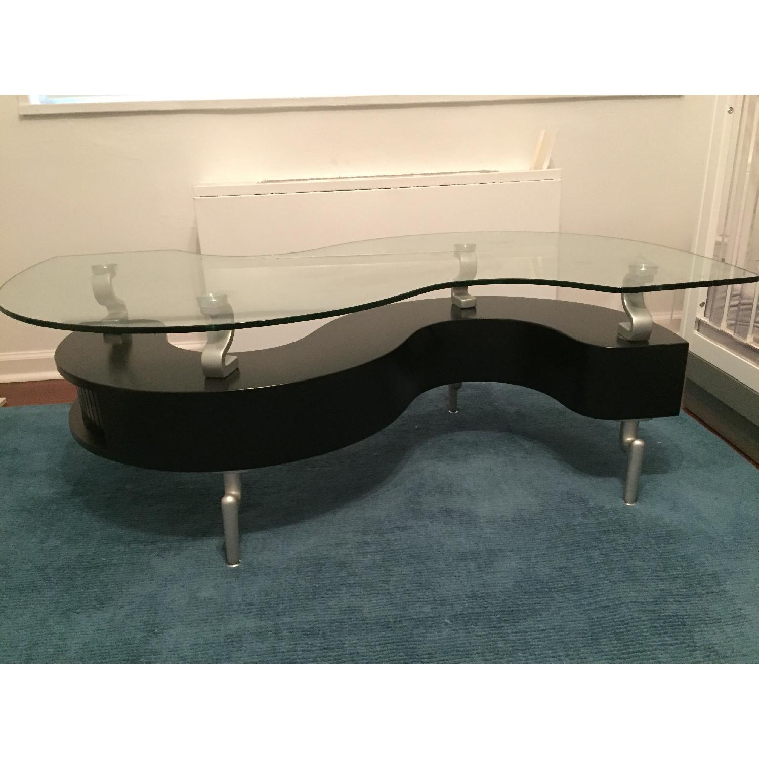 Global S-Shaped Coffee Table w/ Elevated Clear Glass Top - image-3