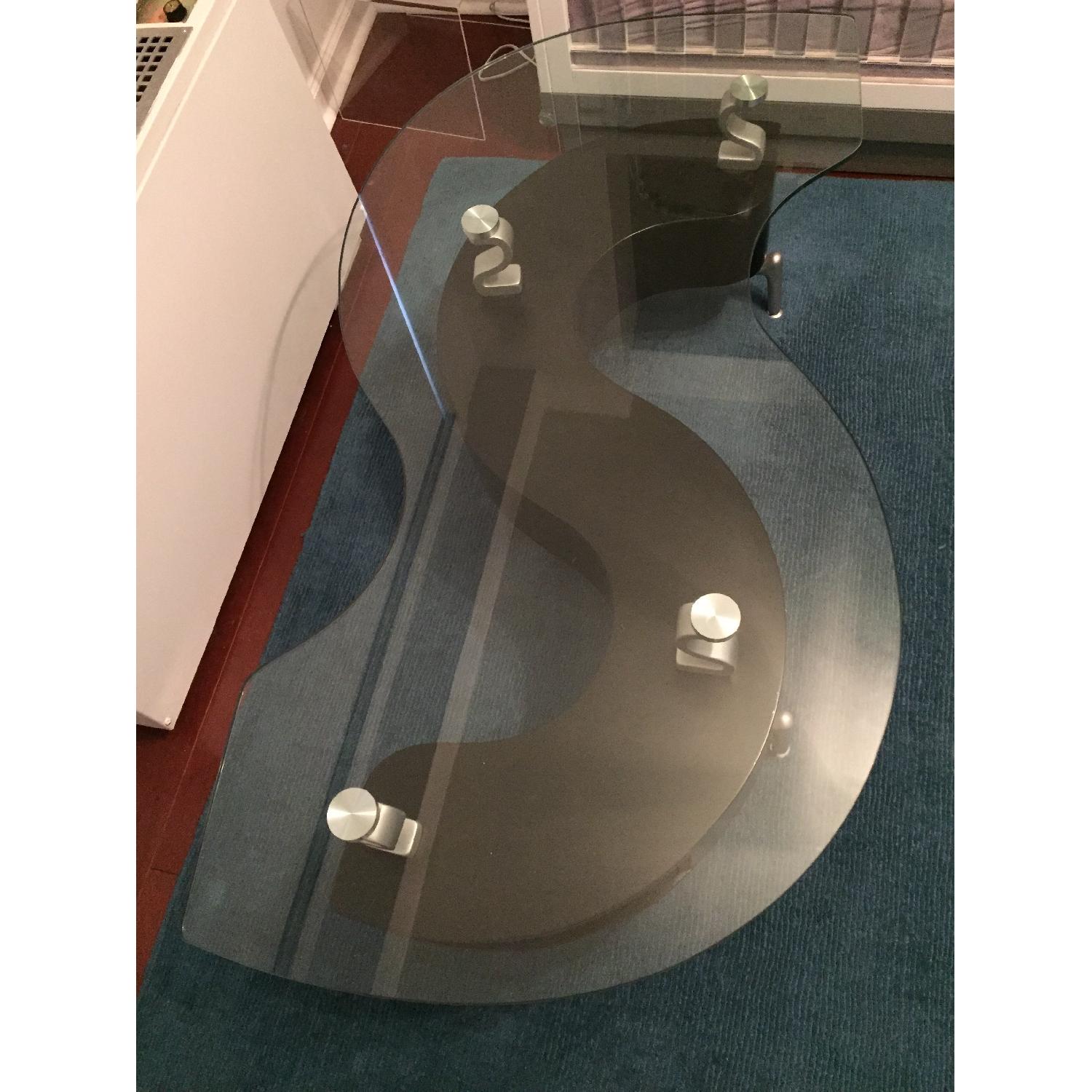 Global S-Shaped Coffee Table w/ Elevated Clear Glass Top - image-6