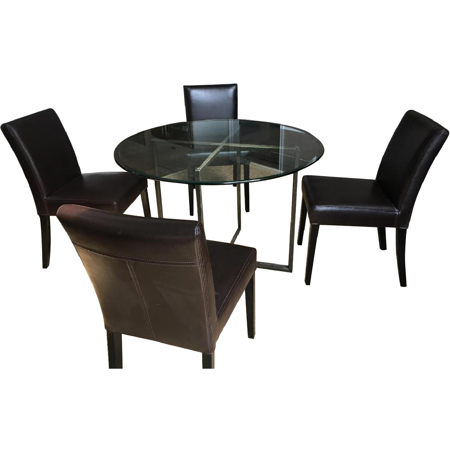 Crate & Barrel Round Glass Dining Table w/ 4 Chairs AptDeco