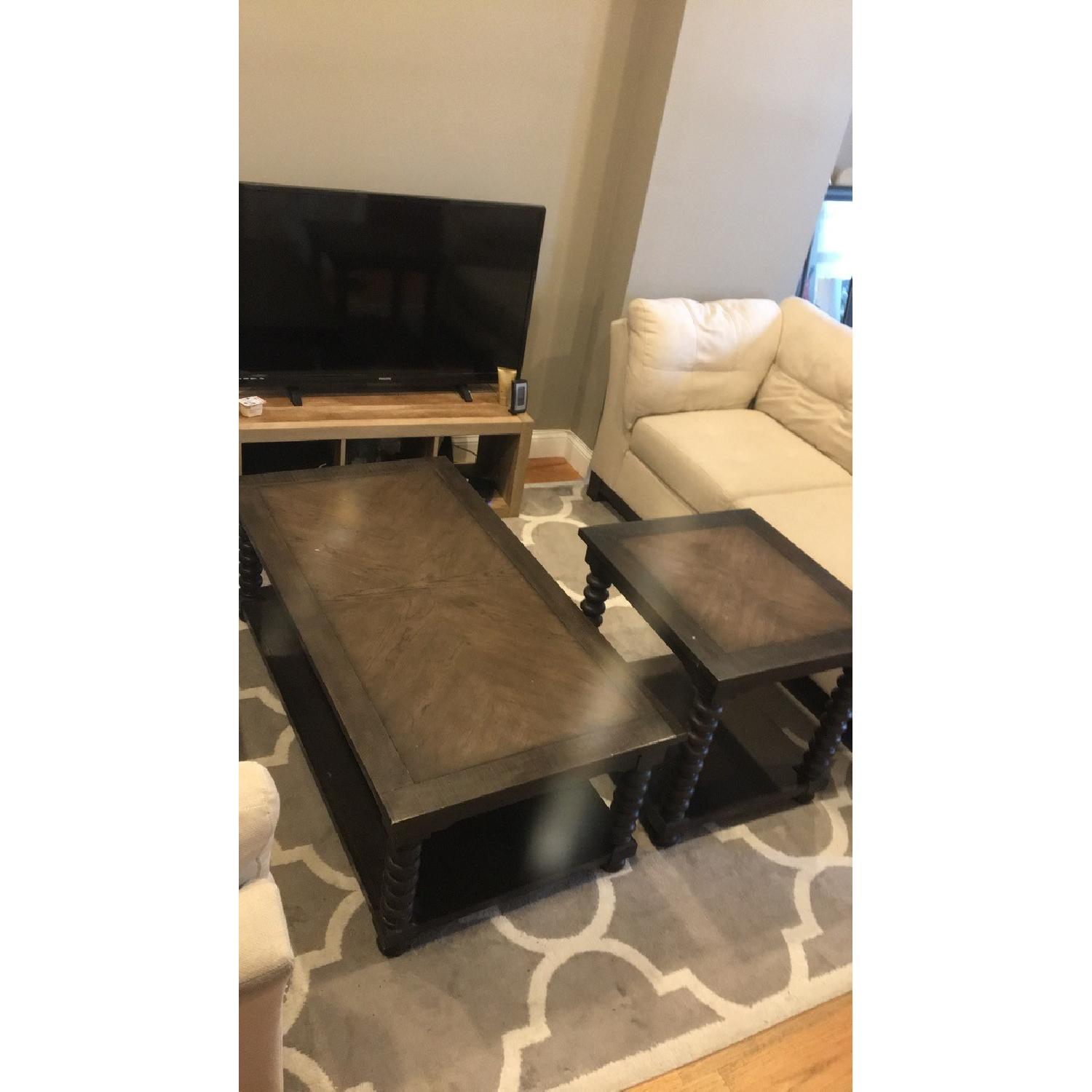 Value City Magnolia Home Trad Spool Coffee Table & End Table AptDeco