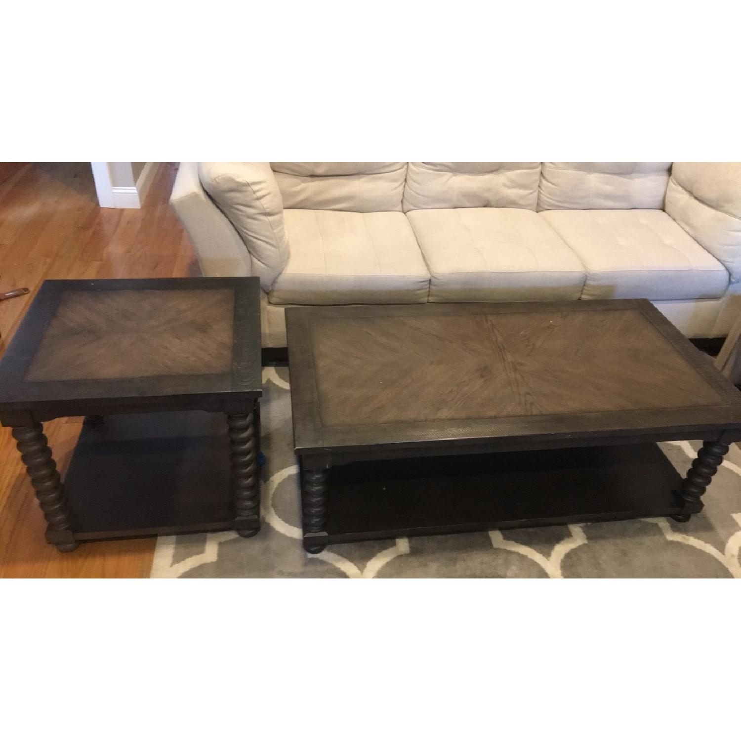 Value City Magnolia Home Trad Spool Coffee Table & End Table AptDeco