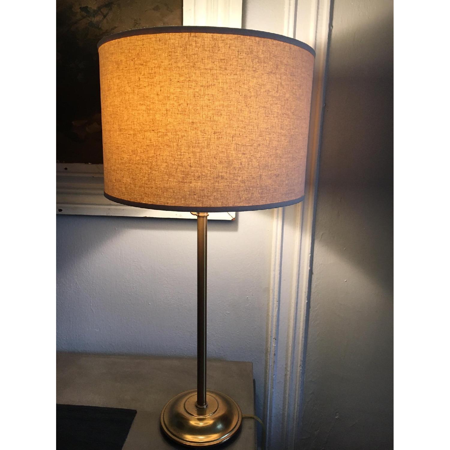 Pottery Barn Candle Stick Lamp w/ Linen Drum Lamp Shade - image-1