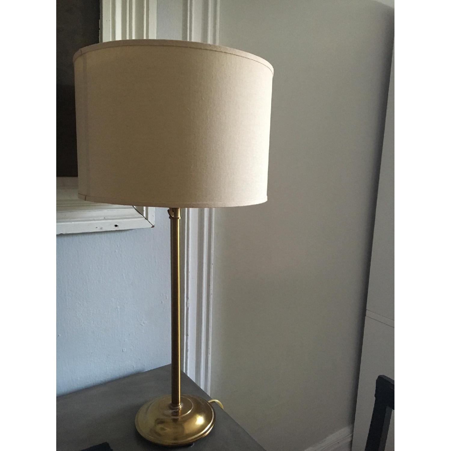Pottery Barn Candle Stick Lamp w/ Linen Drum Lamp Shade - image-2