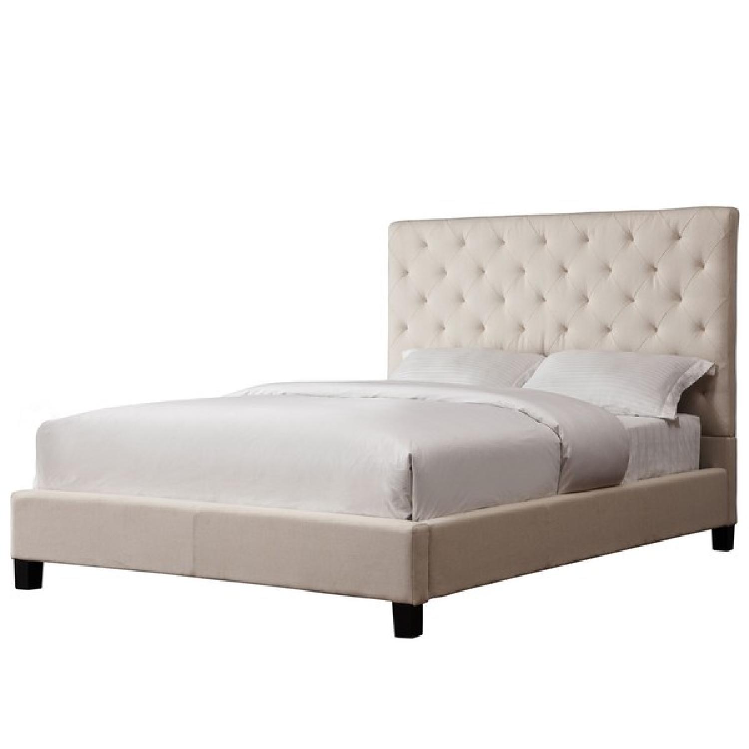 Tribecca Home Sophie Beige Fabric Tufted Full-Size Upholstered Platform Bed - image-2
