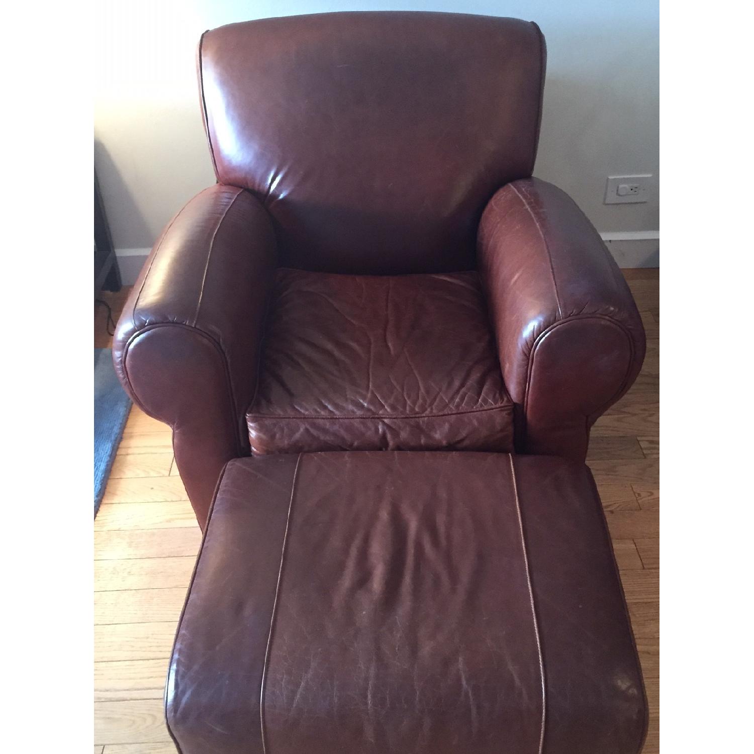 Pottery Barn Leather Armchair & Ottoman - image-1