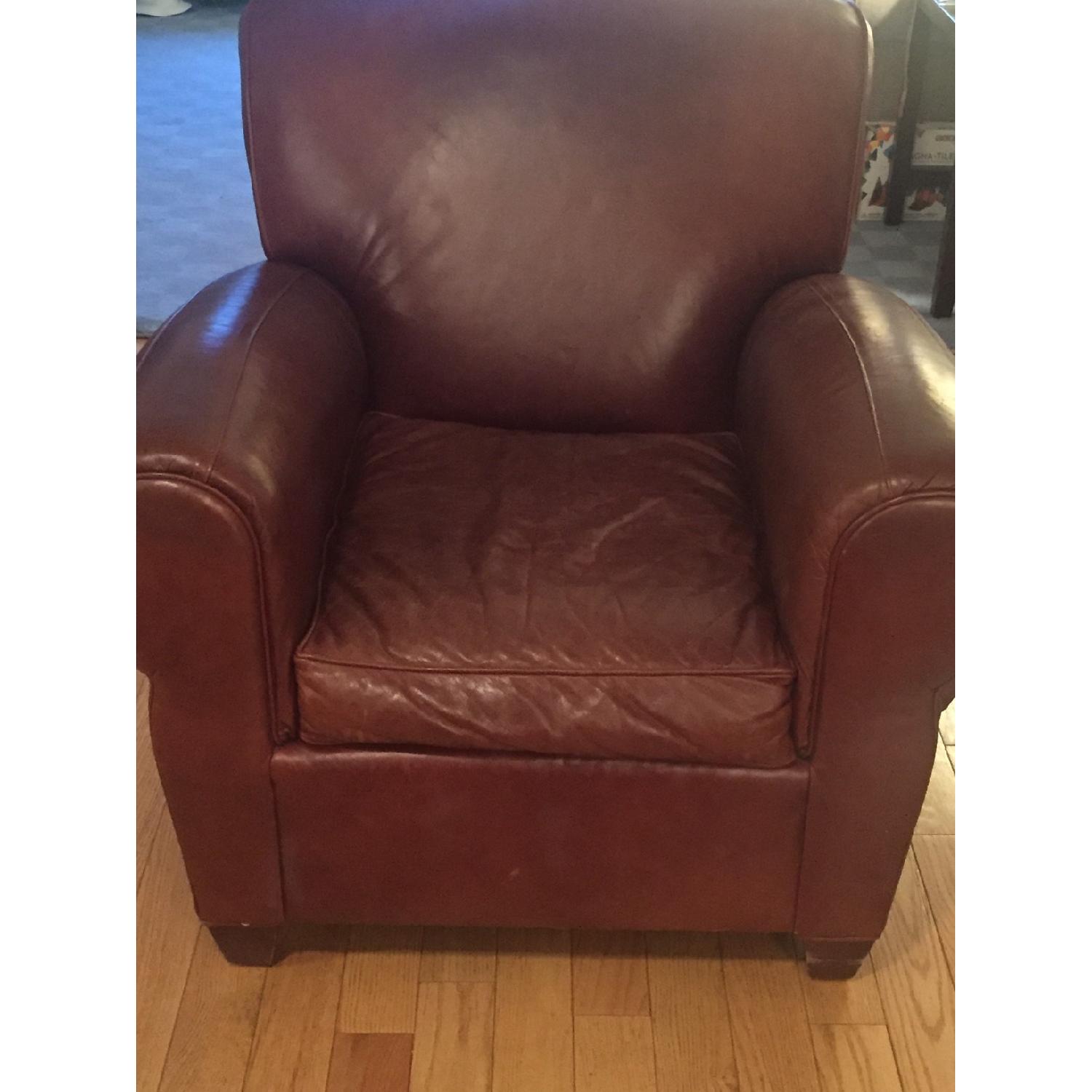 Pottery Barn Leather Armchair & Ottoman - image-2