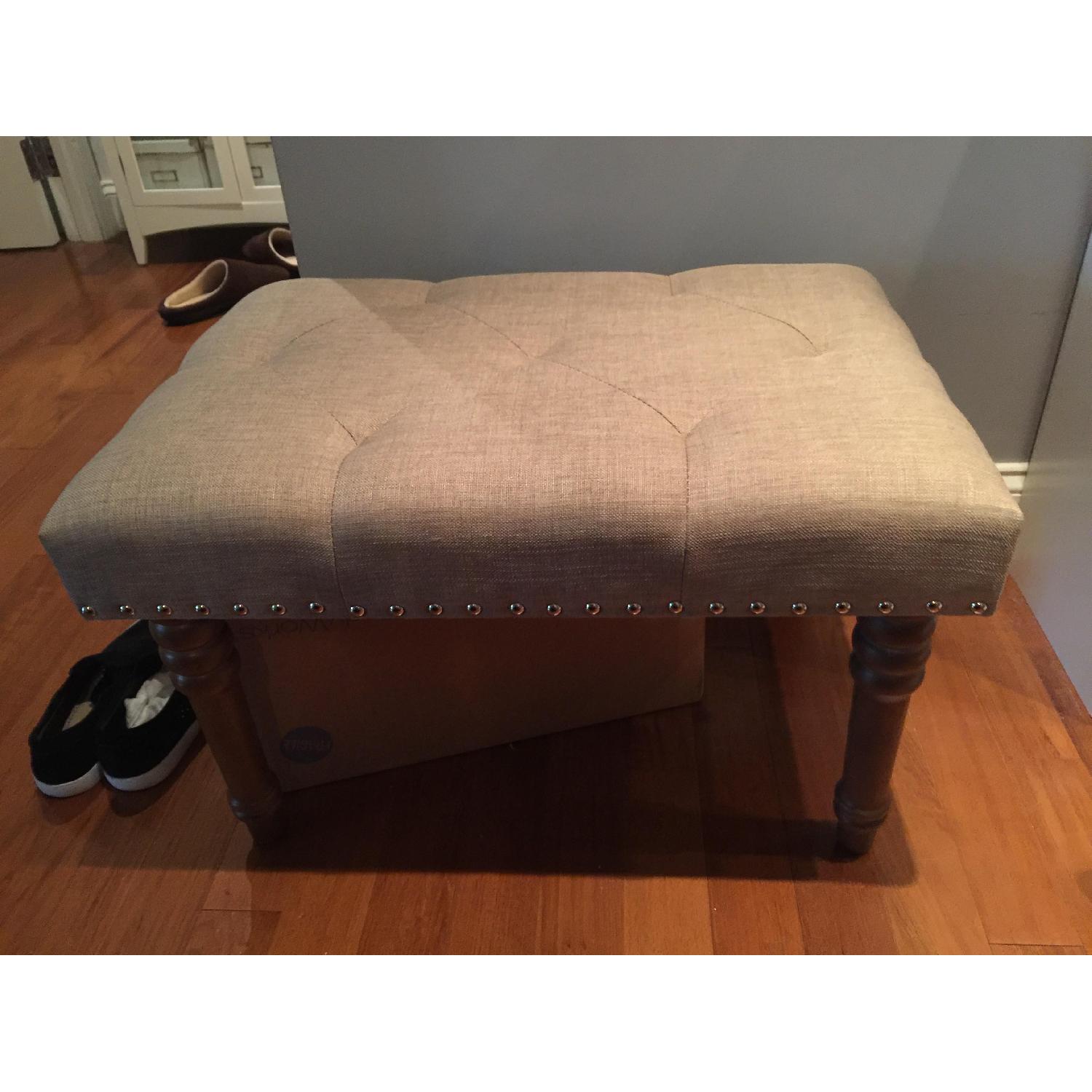 HomeGoods Tufted Cream Linen Ottoman/Footstool - image-1