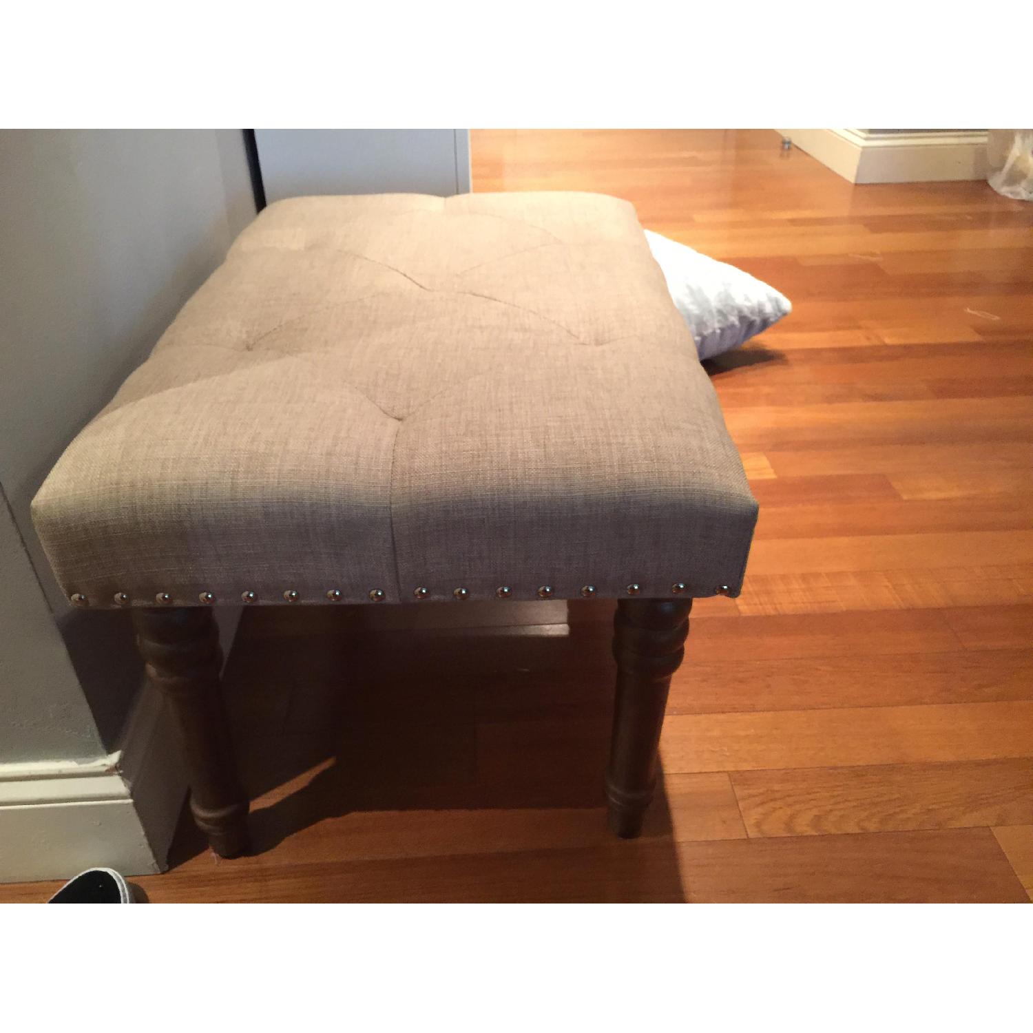 HomeGoods Tufted Cream Linen Ottoman/Footstool - image-2
