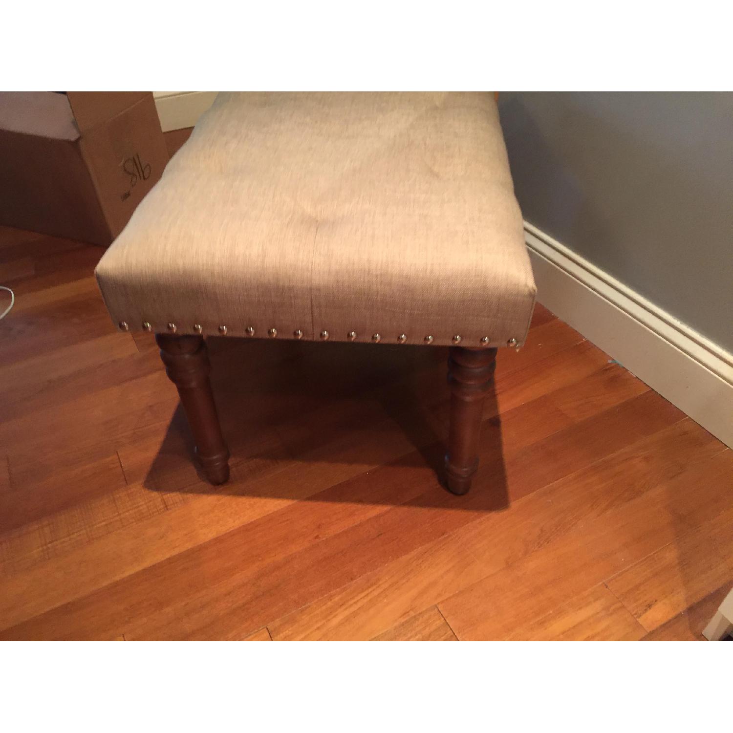 HomeGoods Tufted Cream Linen Ottoman/Footstool - image-3