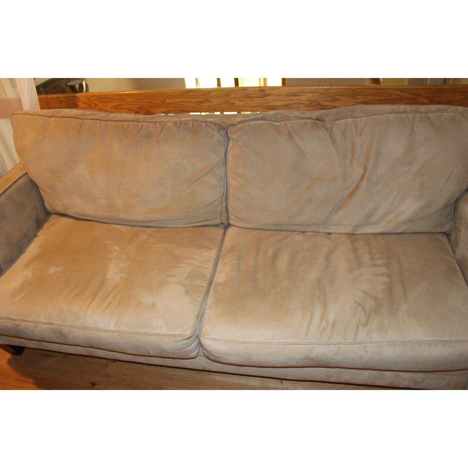 Macy's Bauhaus Beige Suede Couch AptDeco