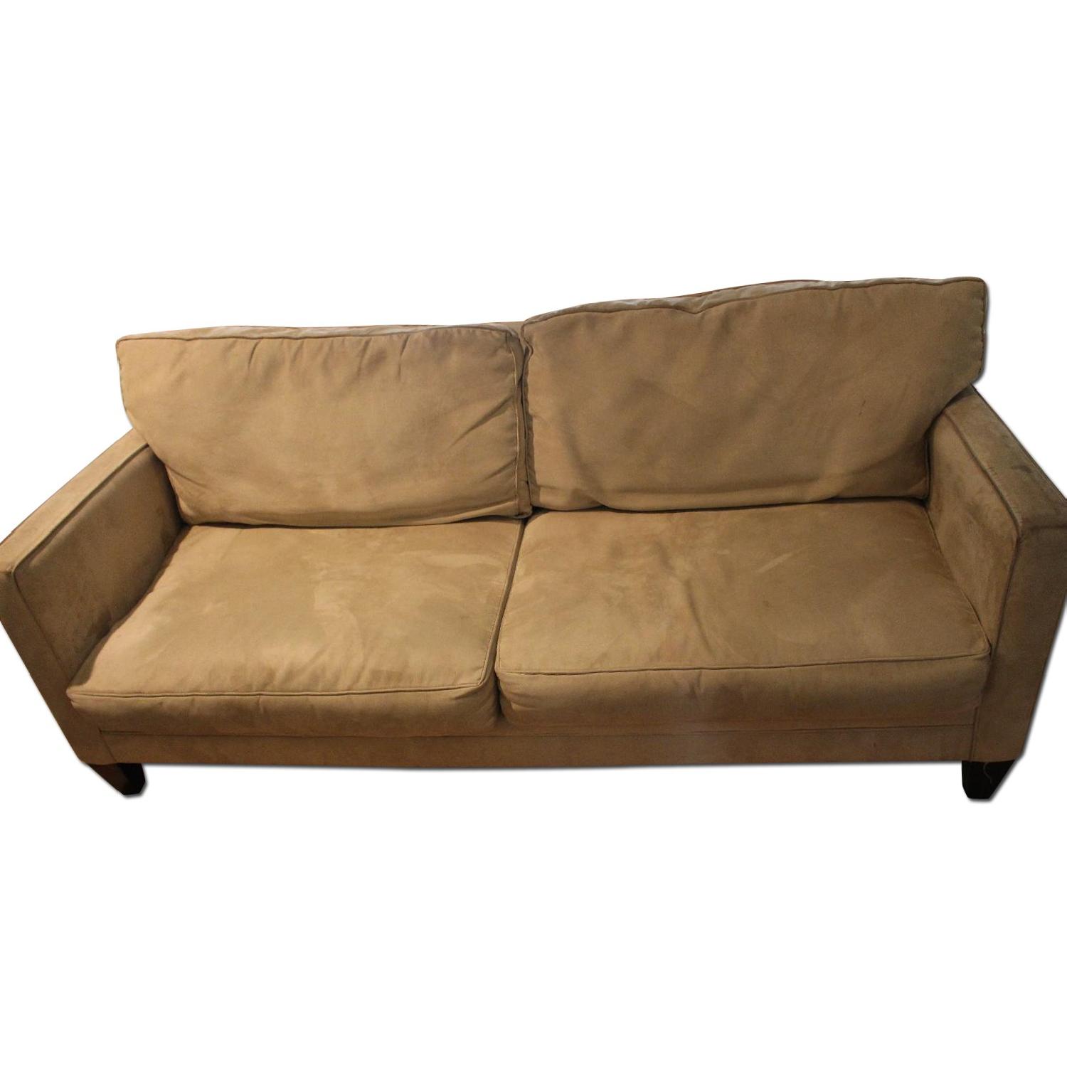 Macy's Bauhaus Beige Suede Couch AptDeco