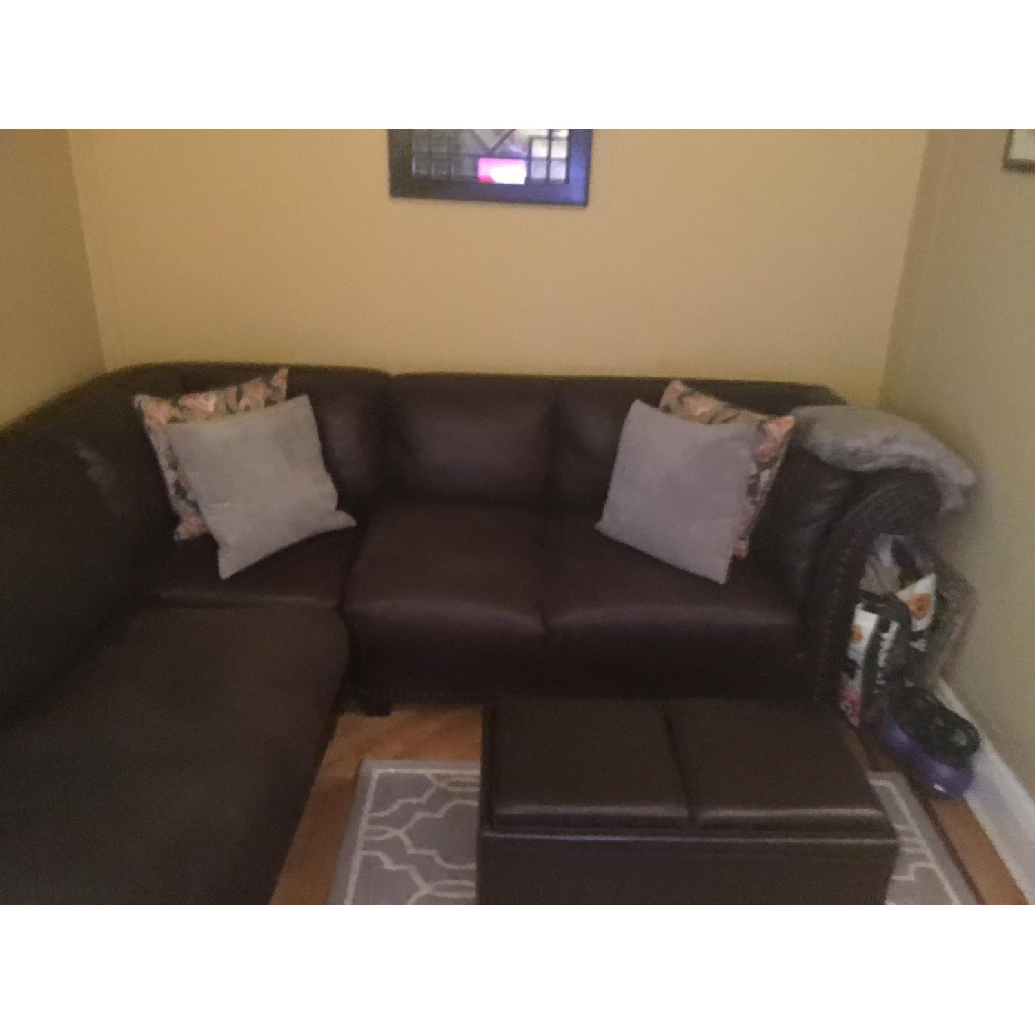 Chocolate Brown Sectional Sofa w/ Chaise Lounge - image-1