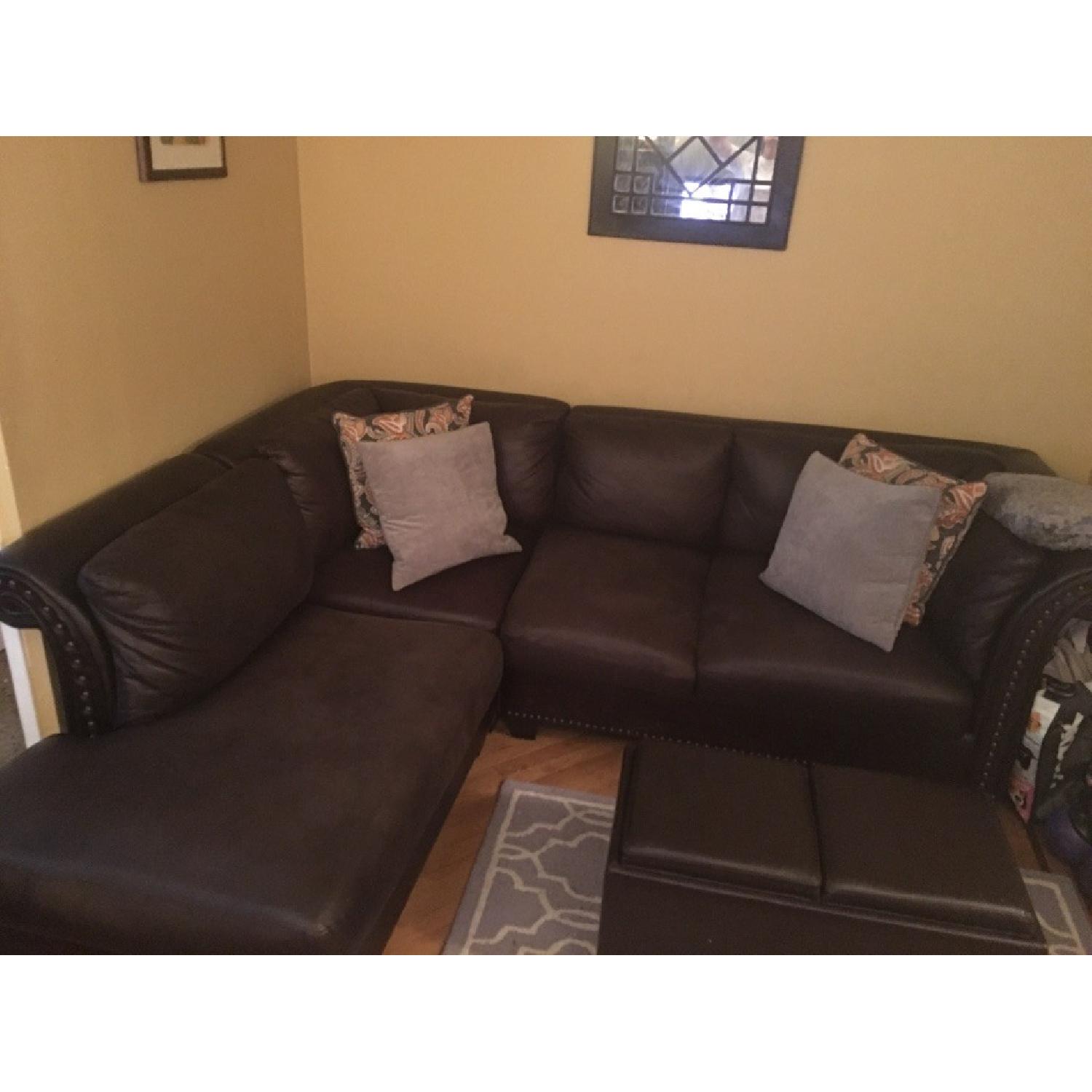 Chocolate Brown Sectional Sofa w/ Chaise Lounge - image-4