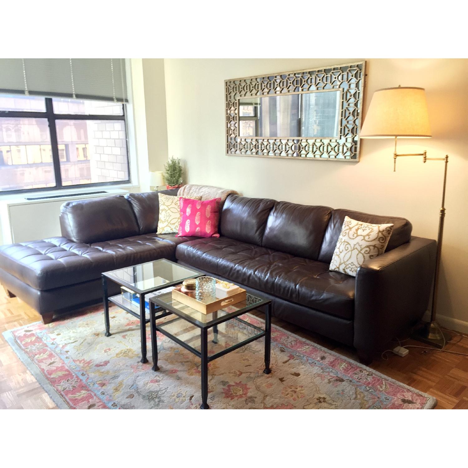 Macy's Milano Leather 2Piece Chaise Sectional Sofa in Walnut Brown