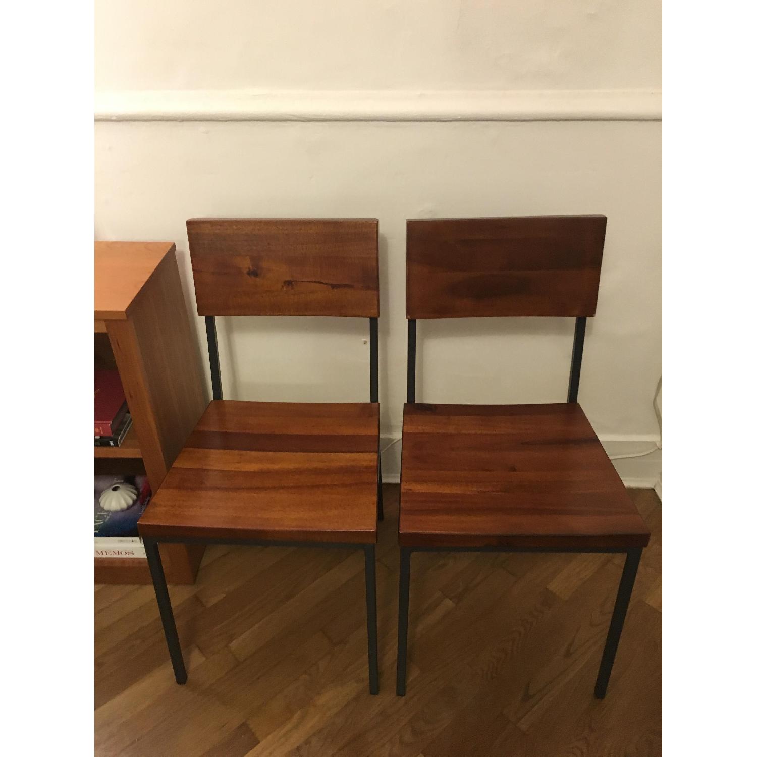 West Elm Box Frame Square Glass Dining Table w/ 2 Rustic Dining Chairs - image-6