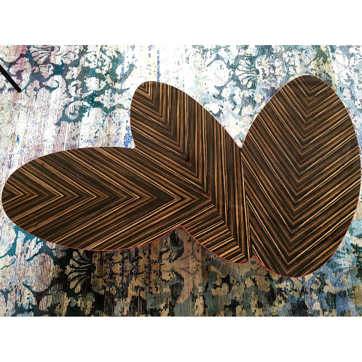 Leaf-Shaped Coffee Table w/ Red Base & Lacquer Wood Top - image-1