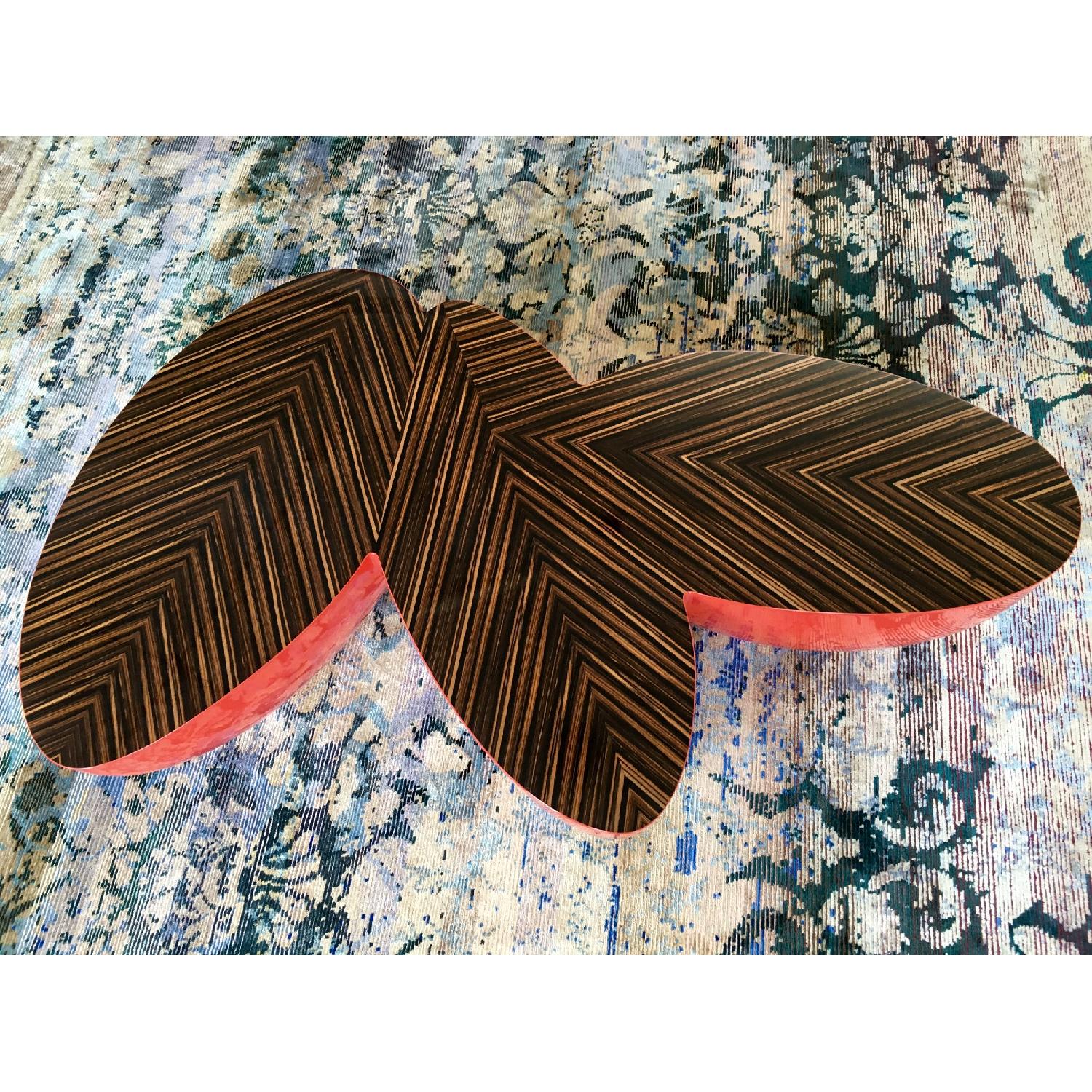 Leaf-Shaped Coffee Table w/ Red Base & Lacquer Wood Top - image-2