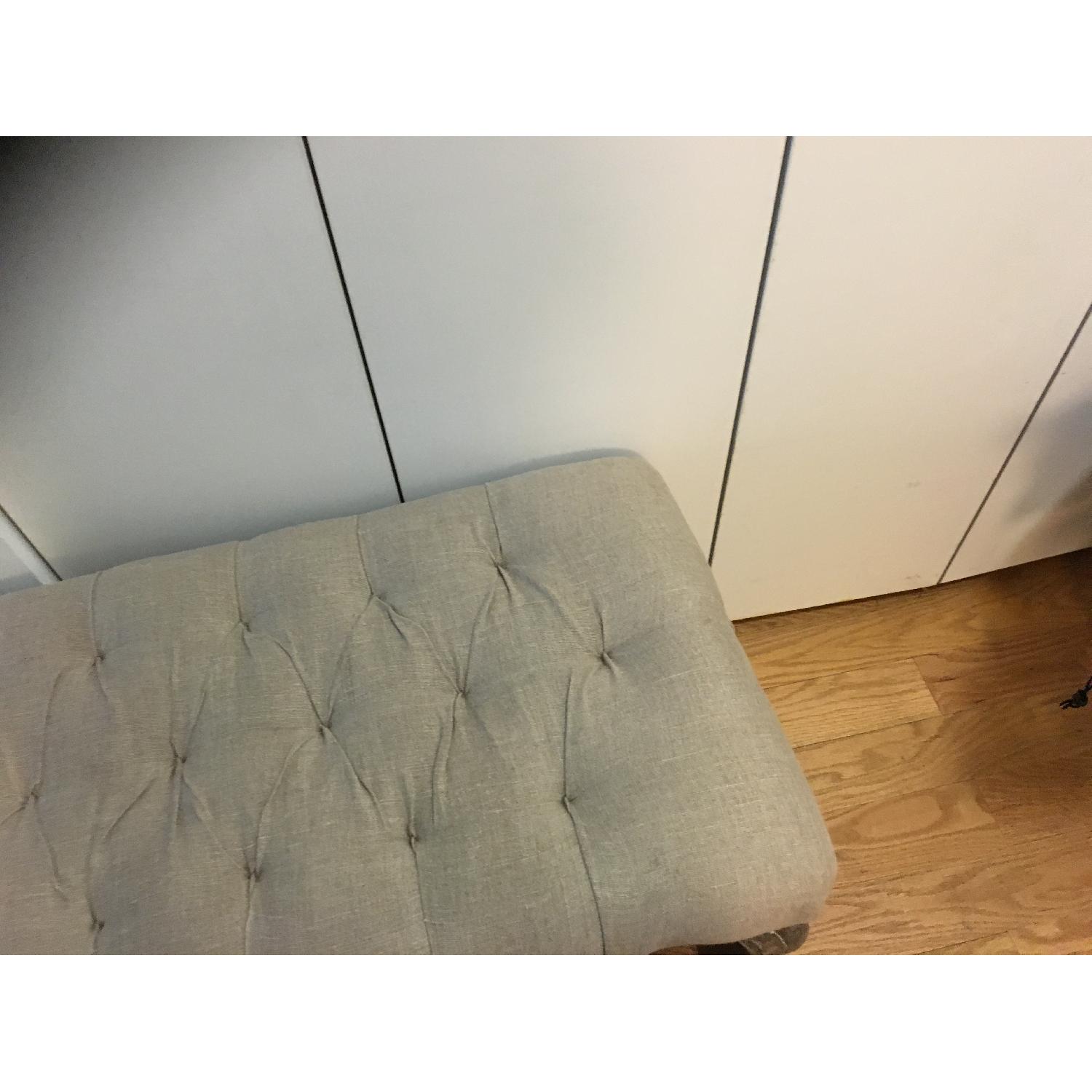 Pottery Barn Tufted Linen Upholstered Bench w/ Antique Legs - image-2