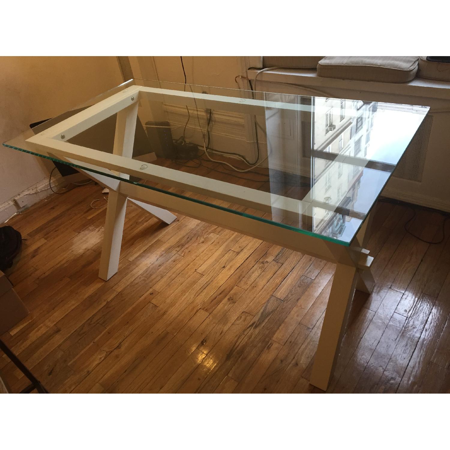Pottery Barn Glass Top White Cross-Legged Desk - image-1