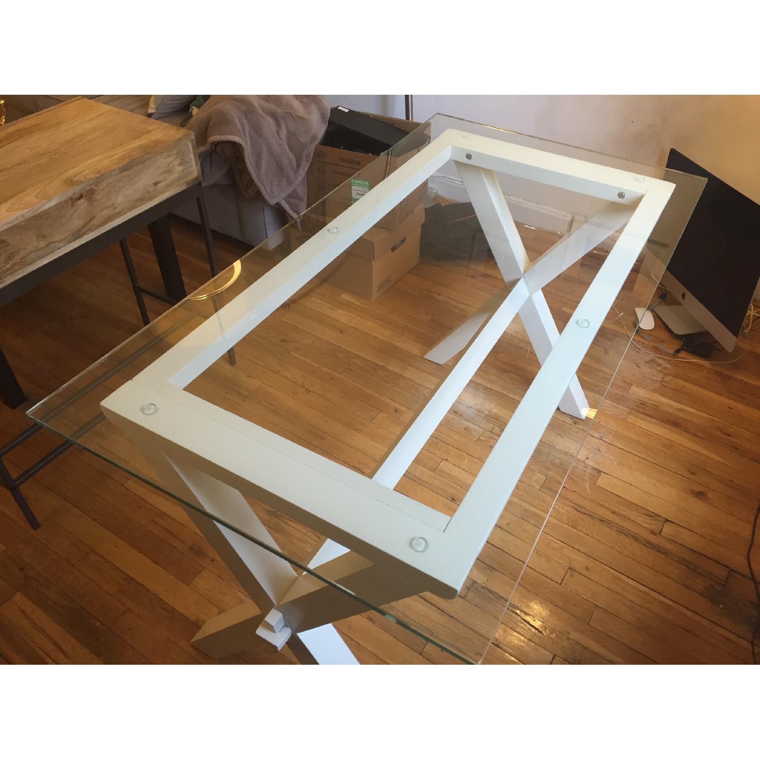 Pottery Barn Glass Top White Cross-Legged Desk - image-2