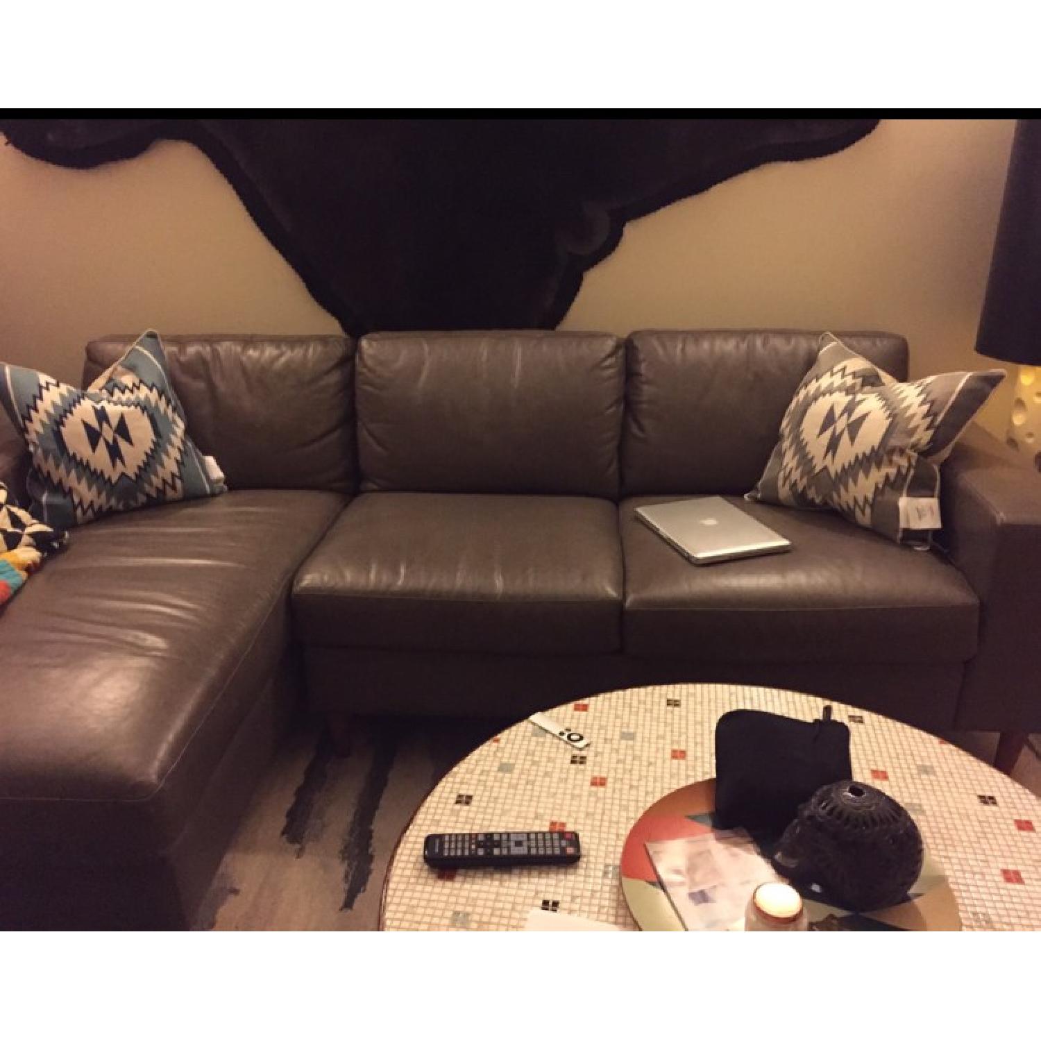 West Elm Urban Leather 2-Piece Chaise Sectional Sofa - image-3
