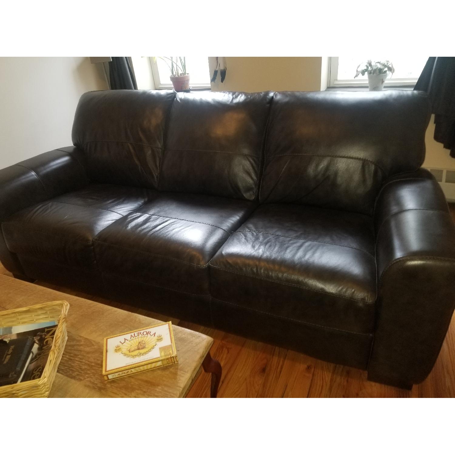 Raymour & Flanigan Ryden Leather Sofa + Chair & Ottoman AptDeco