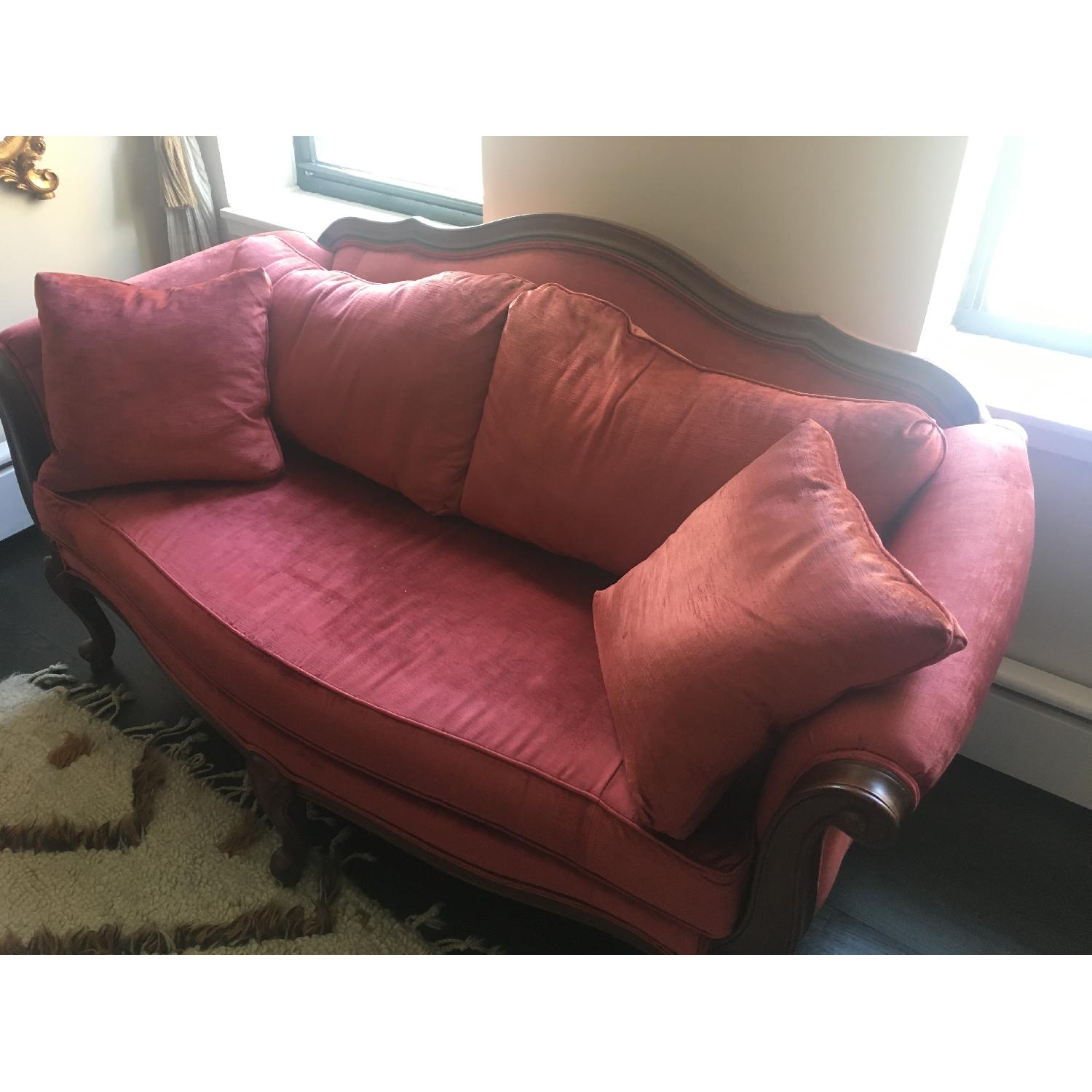 Ethan Allen French Settee in Red Velvet - image-1