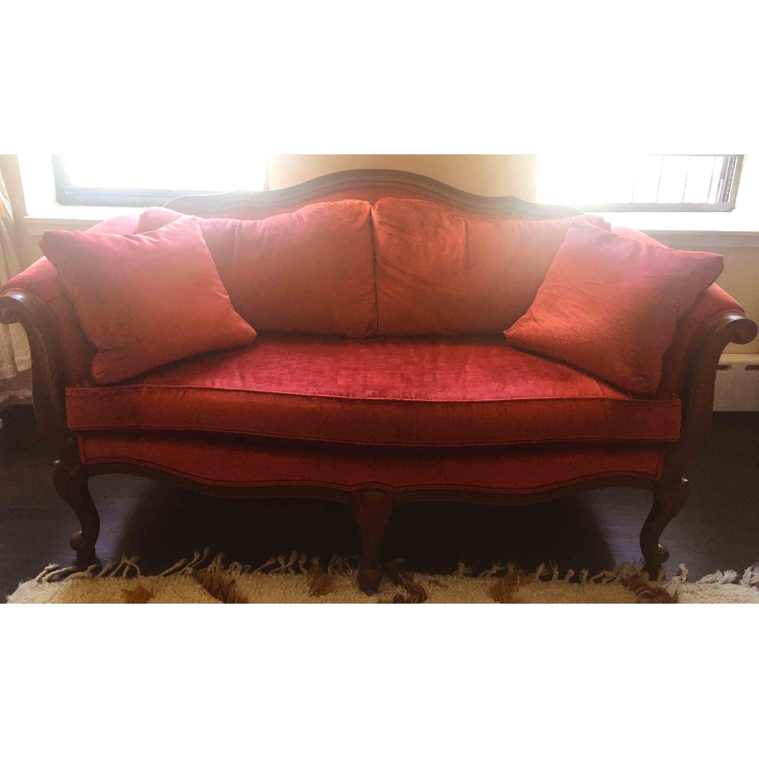 Ethan Allen French Settee in Red Velvet - image-6