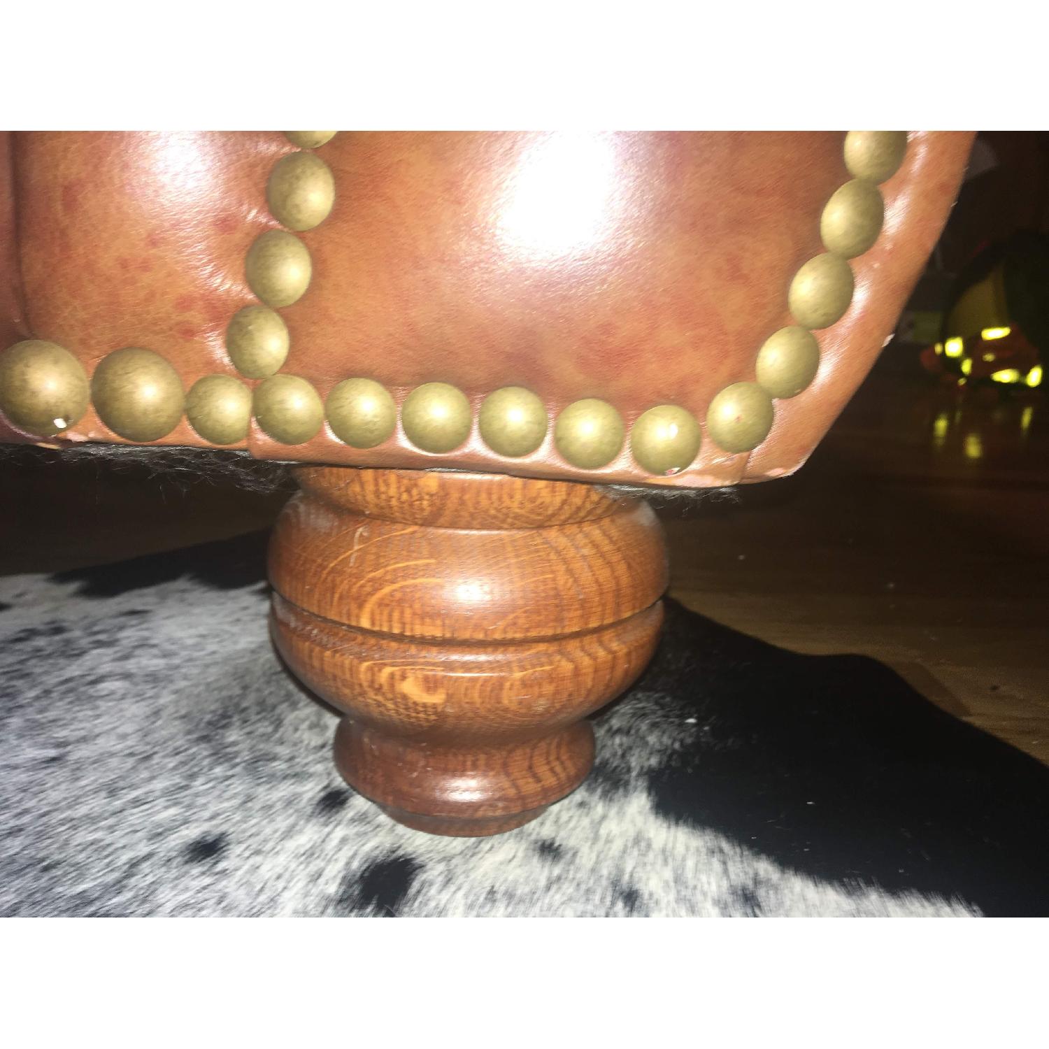 Overstuffed Brown Leather Sofa w/ Nail Stud Detail - image-4