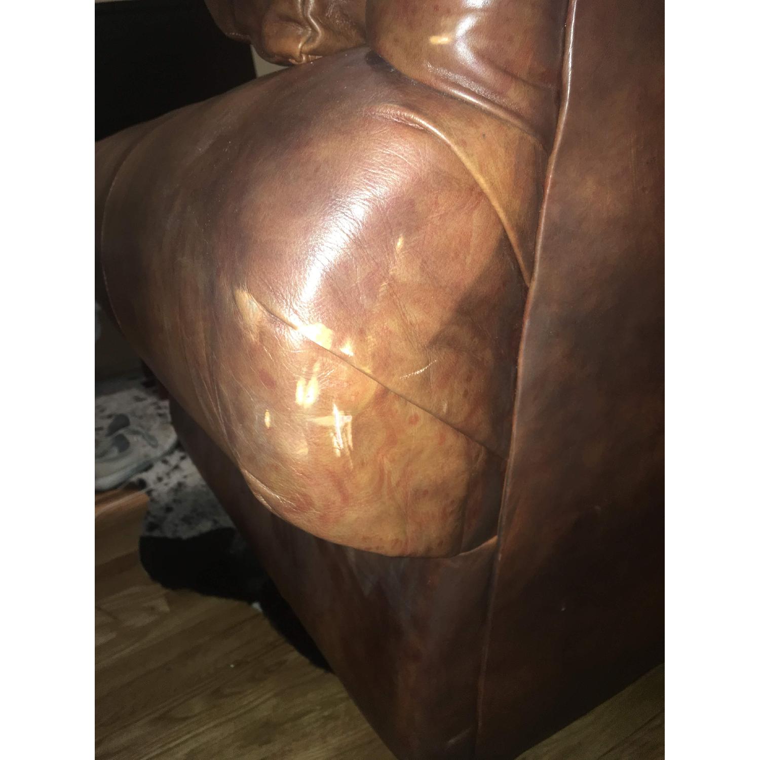 Overstuffed Brown Leather Sofa w/ Nail Stud Detail - image-5