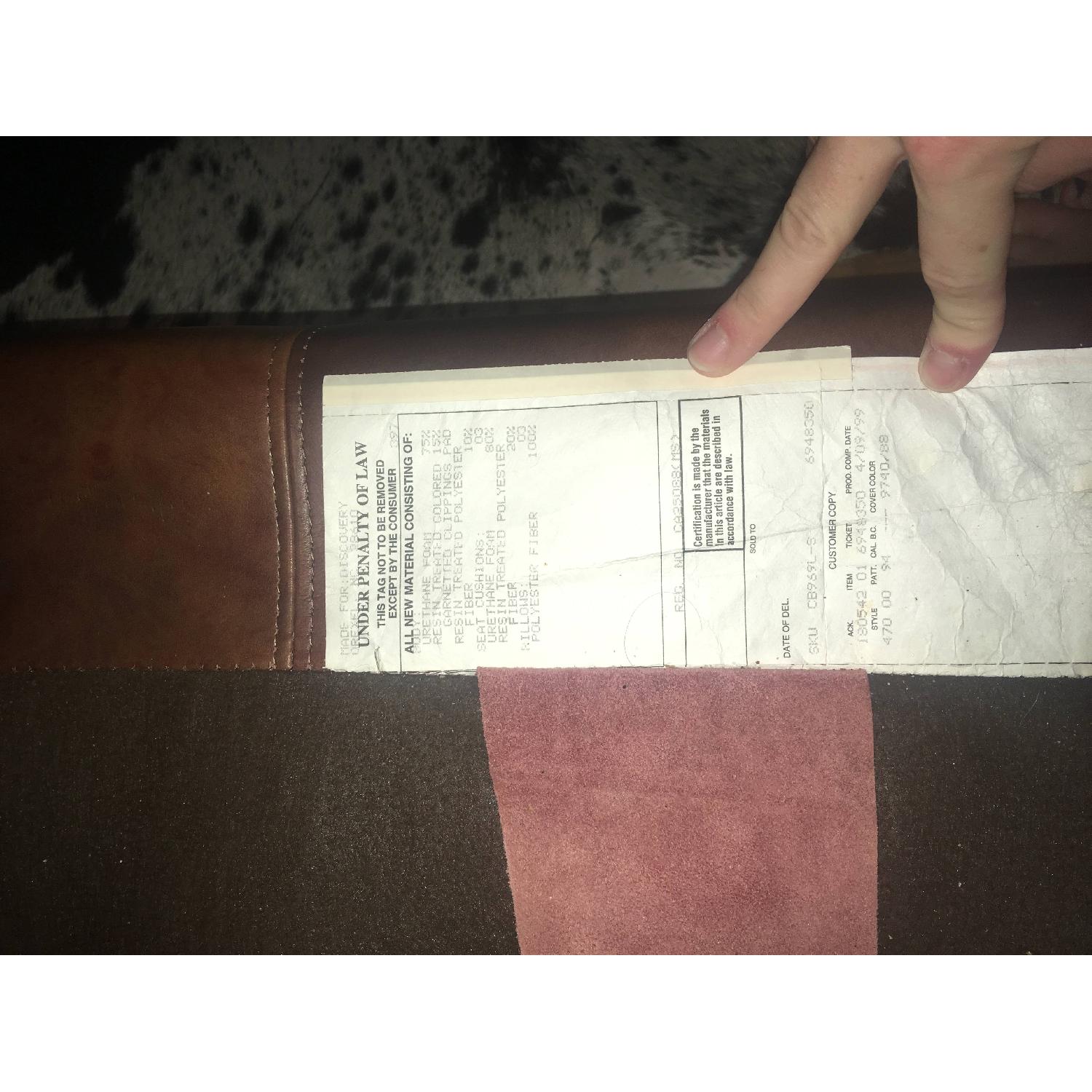 Overstuffed Brown Leather Sofa w/ Nail Stud Detail - image-6