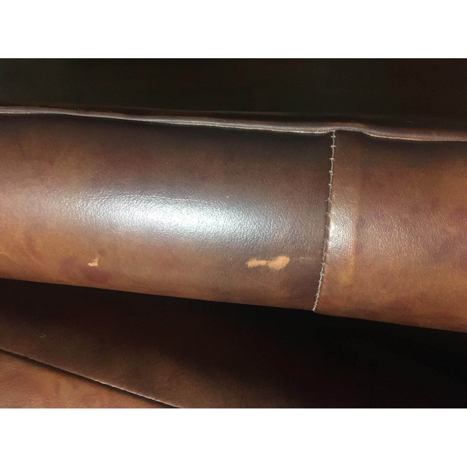 Overstuffed Brown Leather Sofa w/ Nail Stud Detail - image-7