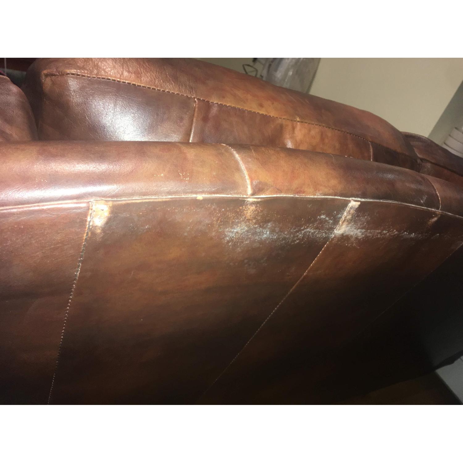 Overstuffed Brown Leather Sofa w/ Nail Stud Detail - image-9
