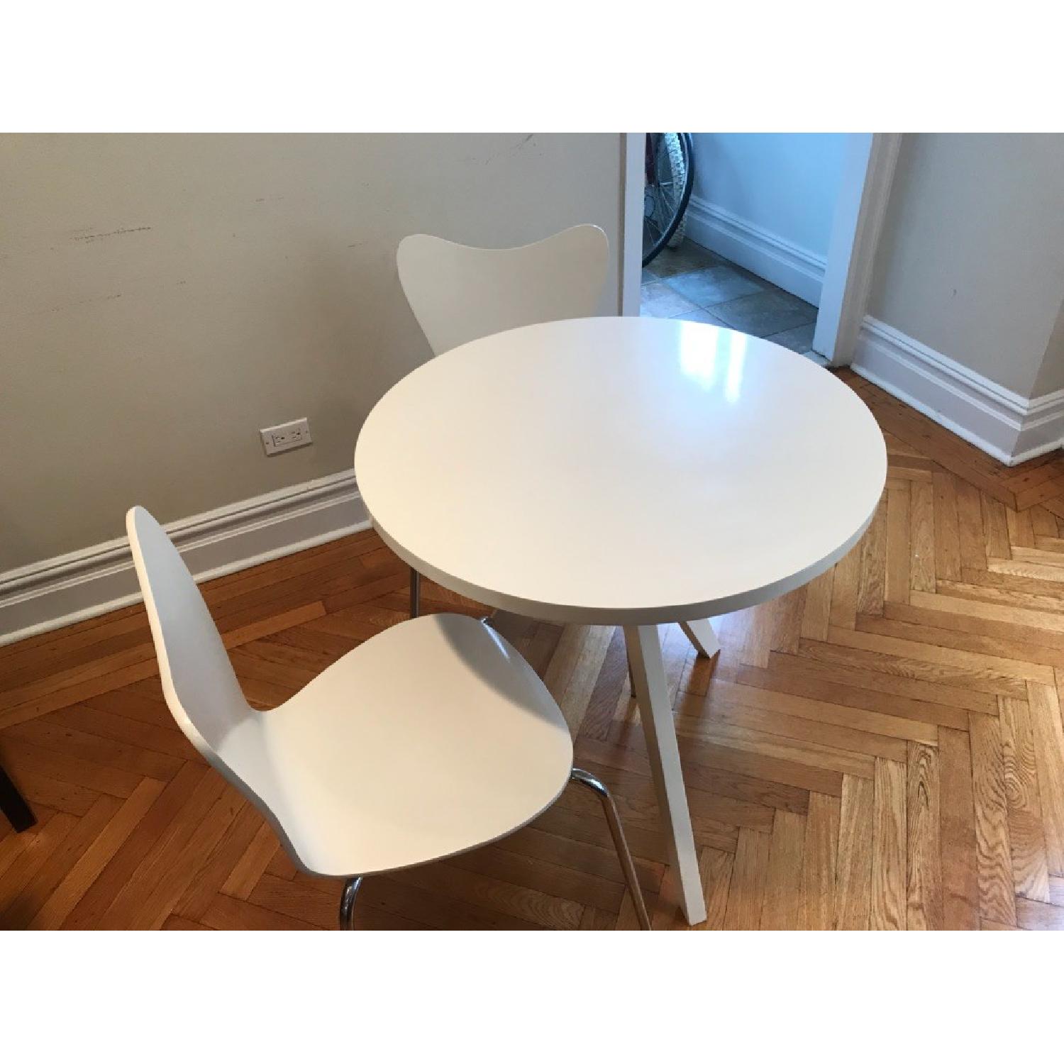 West Elm Tripod Table w/ 2 Scoop Back Chairs - image-1